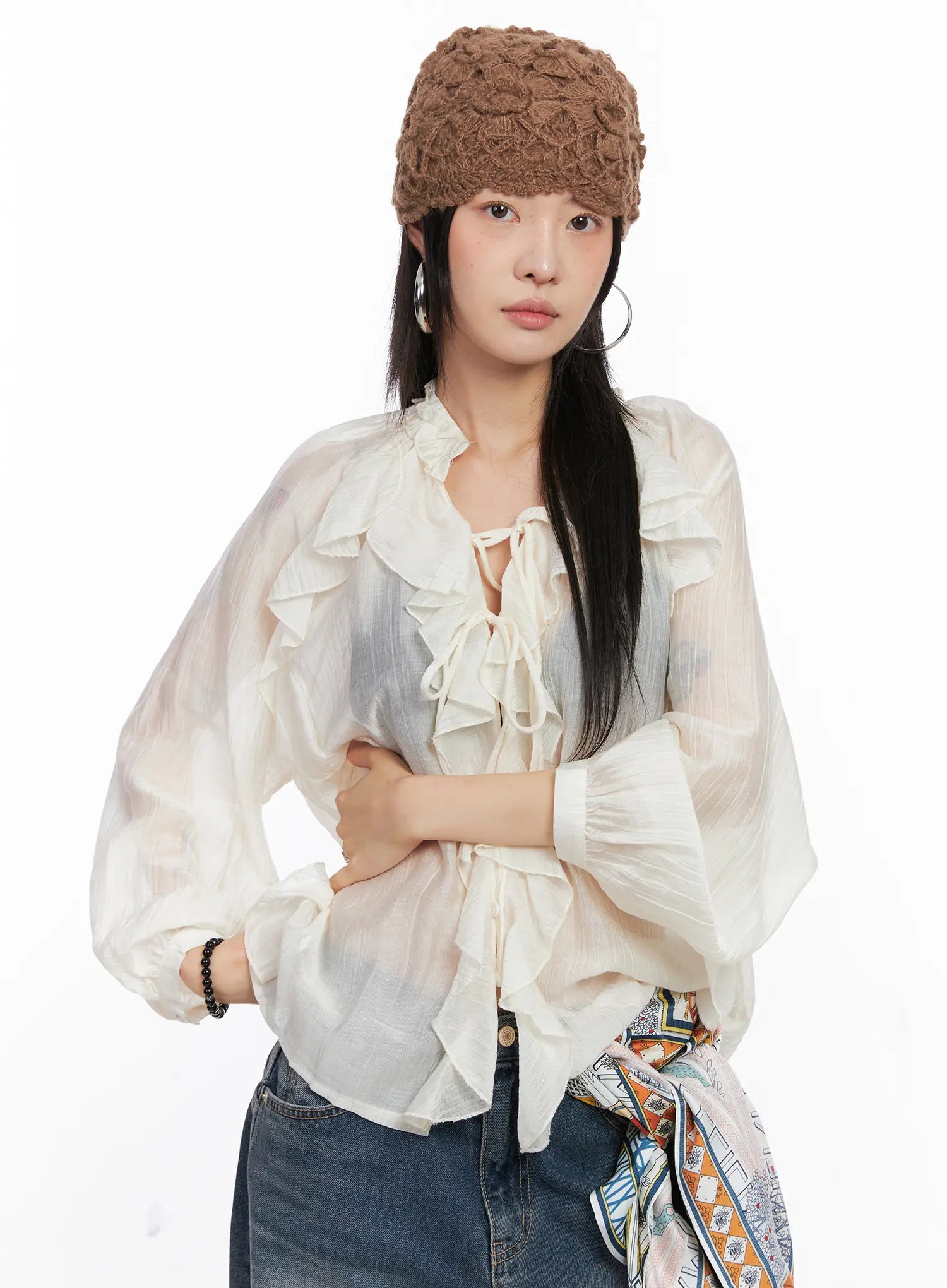 Sheer Ruffle Long Sleeve Blouse CO508