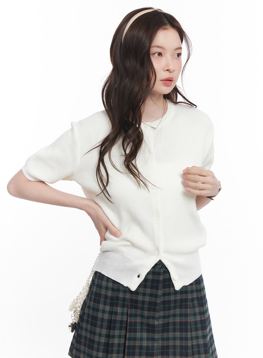 Knit Buttoned Short-Sleeve Cardigan CY515