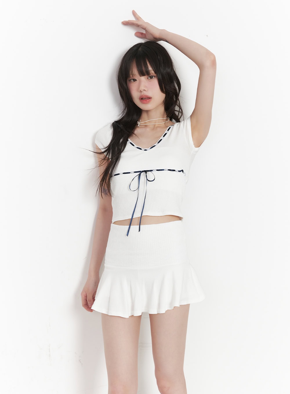 Ribbon V-Neck Crop T-Shirt CY520