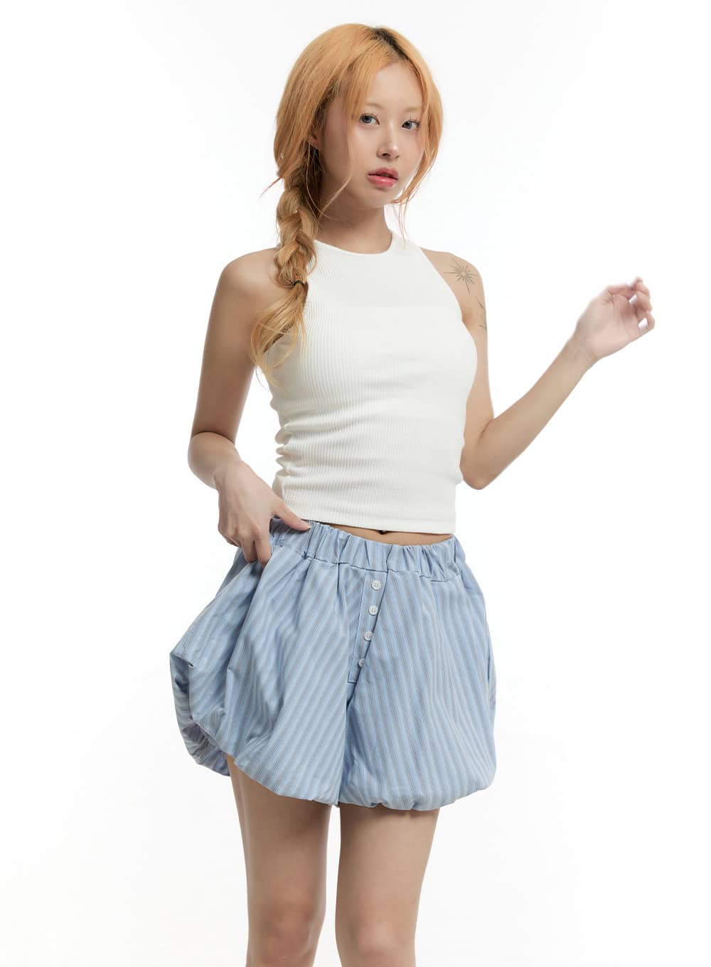 Slim-Fit Ribbed Cropped Tank Top CY505