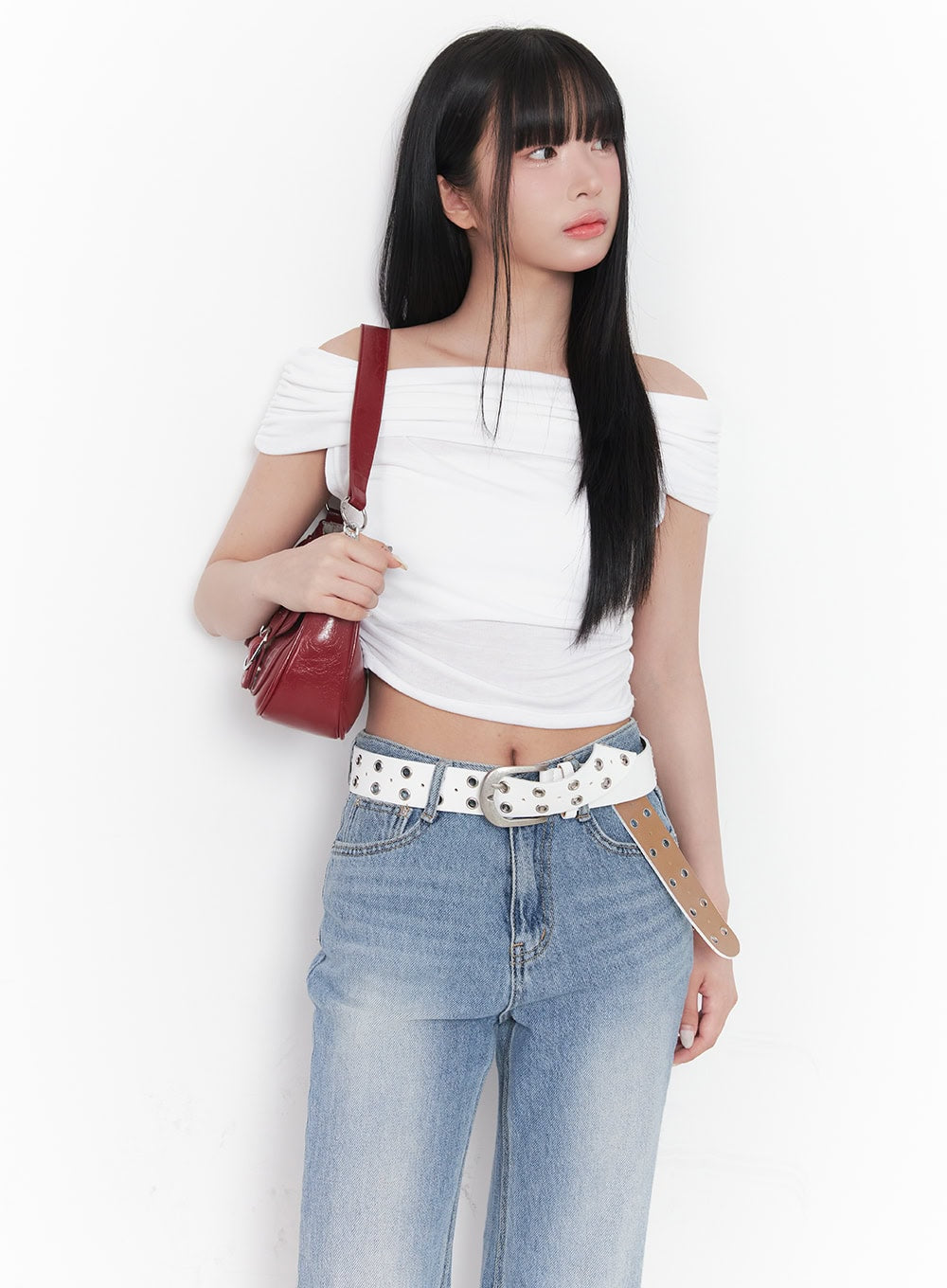 Shirred Off-Shoulder Crop Top CY527