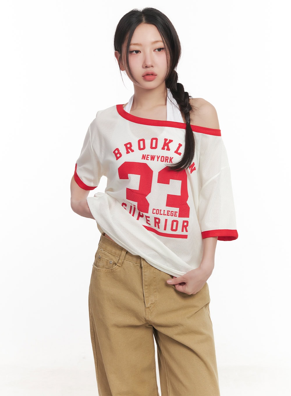 Sporty Mesh Off-Shoulder Top CA530