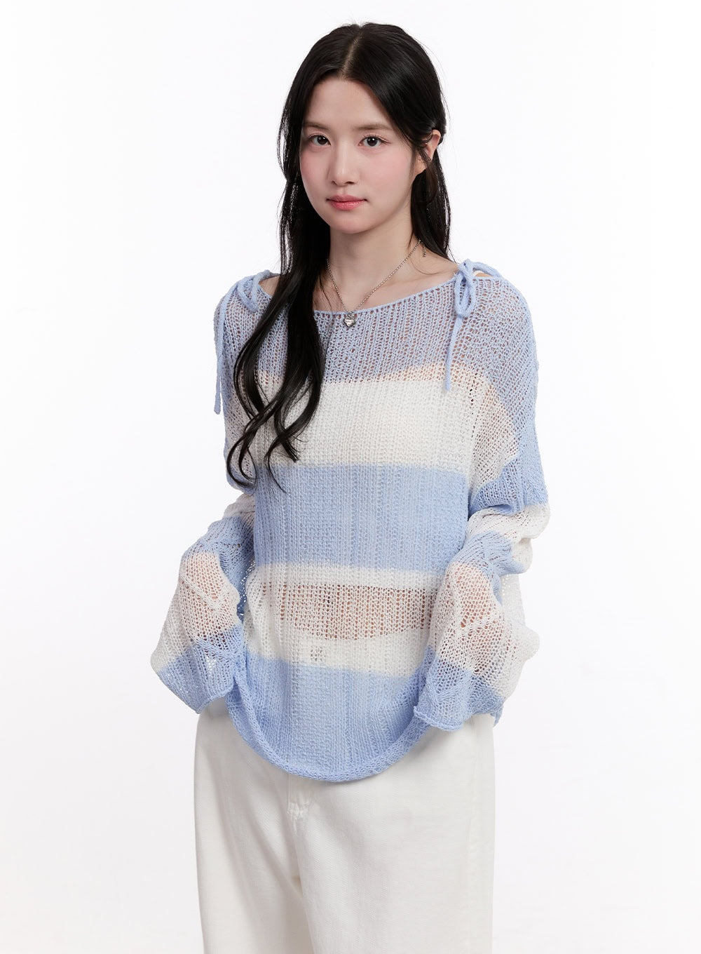 Mesh Ribbon Stripe Sweater CM527