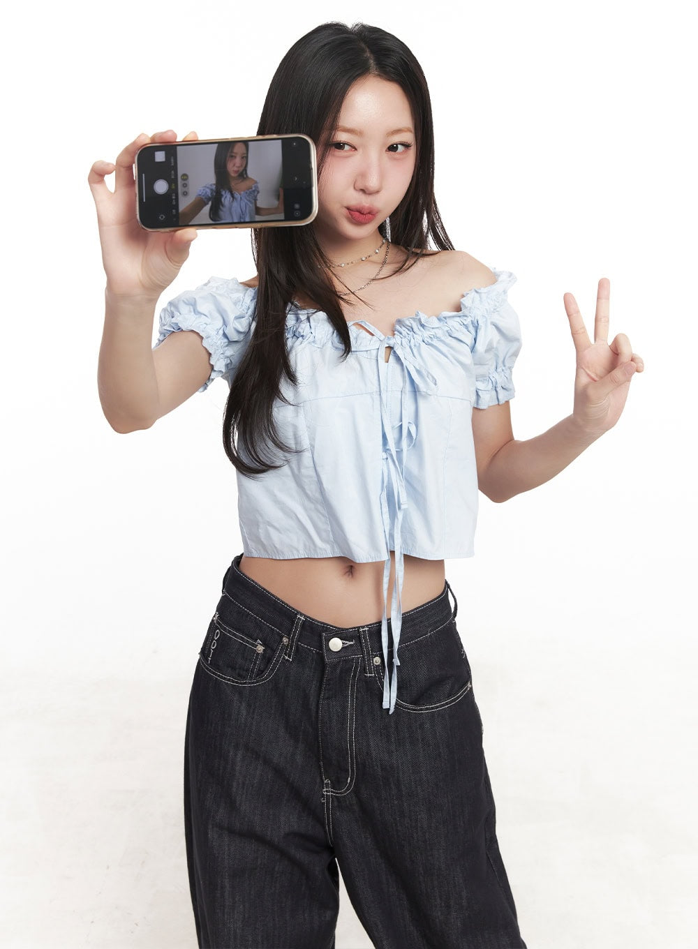 Ribbon Off-Shoulder Blouse Crop Top CA529