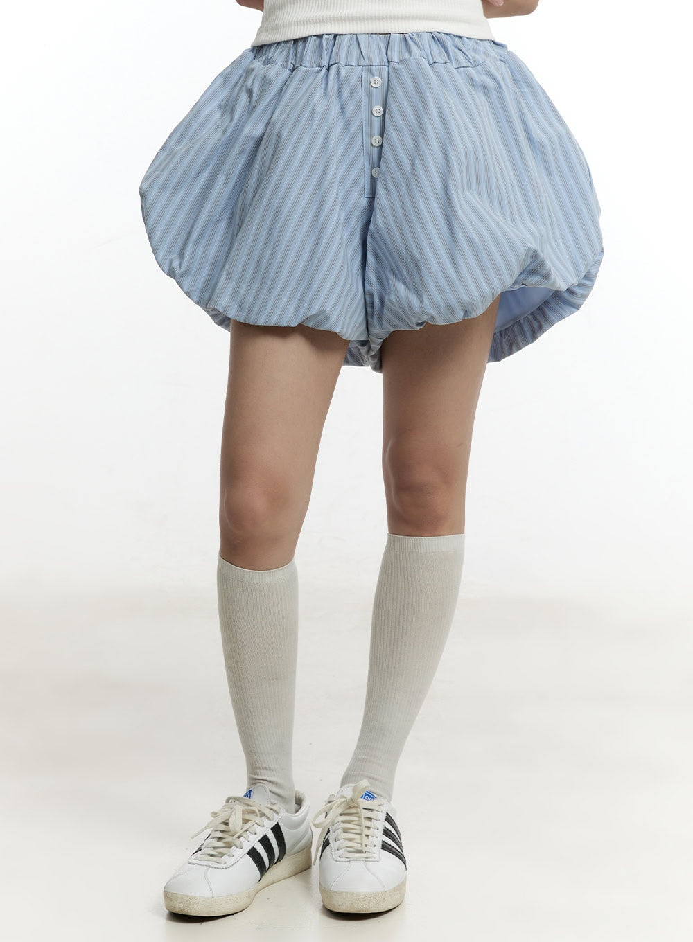 Striped Cotton Balloon-Fit Shorts CY505