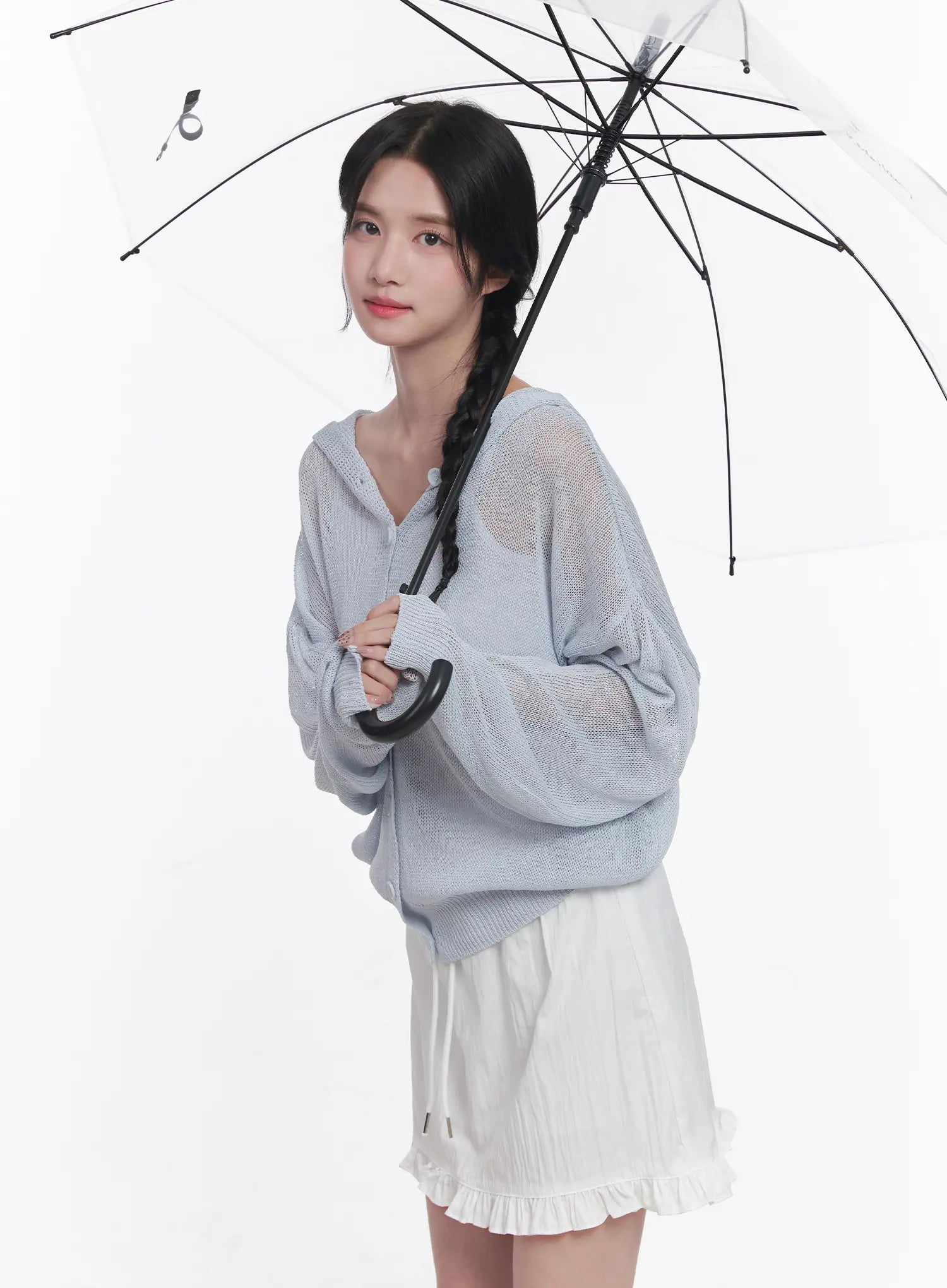 Sheer Buttoned Hooded Cardigan CU523