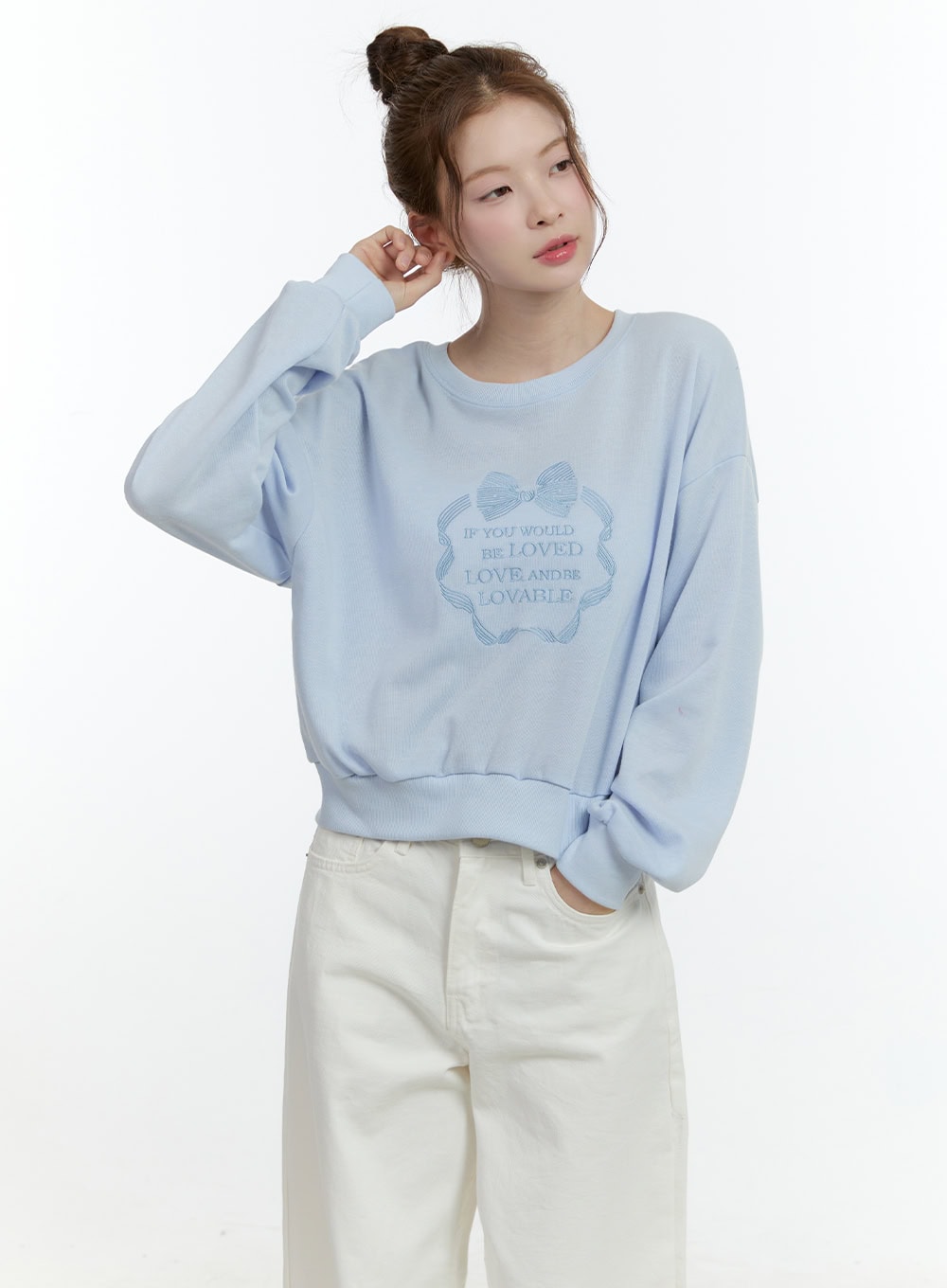 Embroidered Graphic Cropped Crewneck CF503