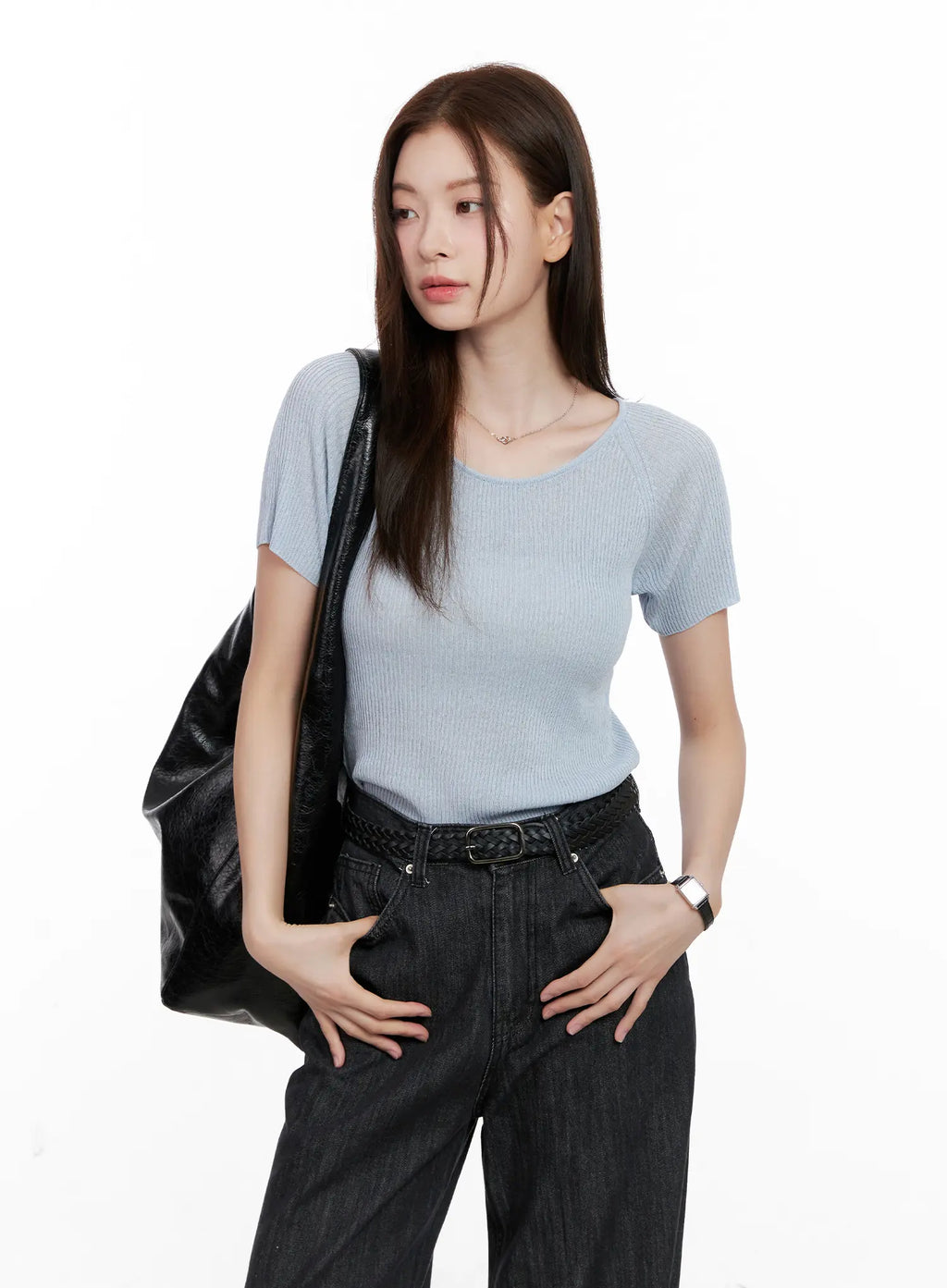 Scoop Neck Short Sleeve Knit Top CL523