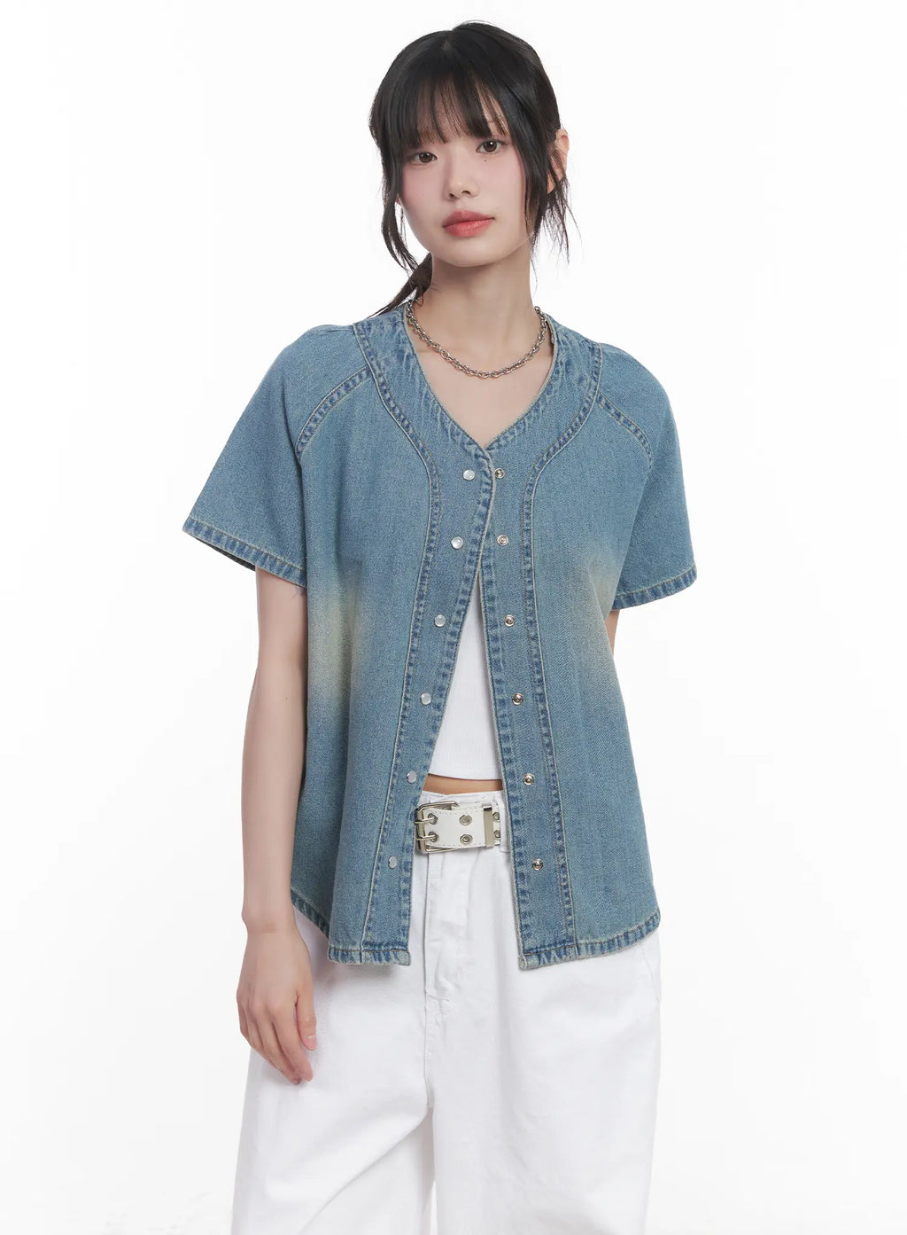Washed Denim Short-Sleeve Shirt CU520