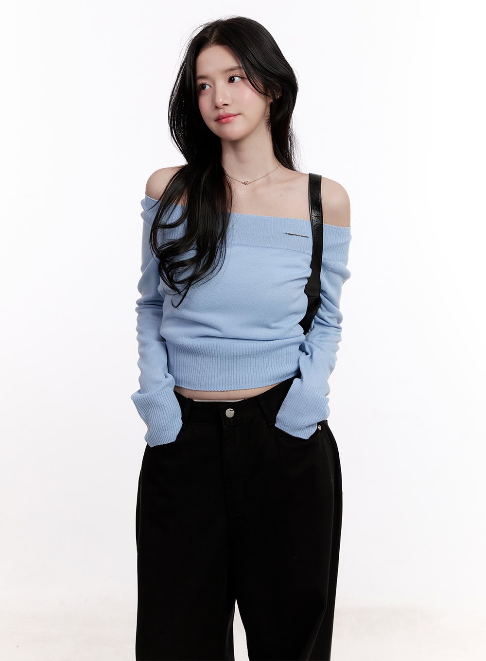 Elegant Off-Shoulder Crop Sweater CM527