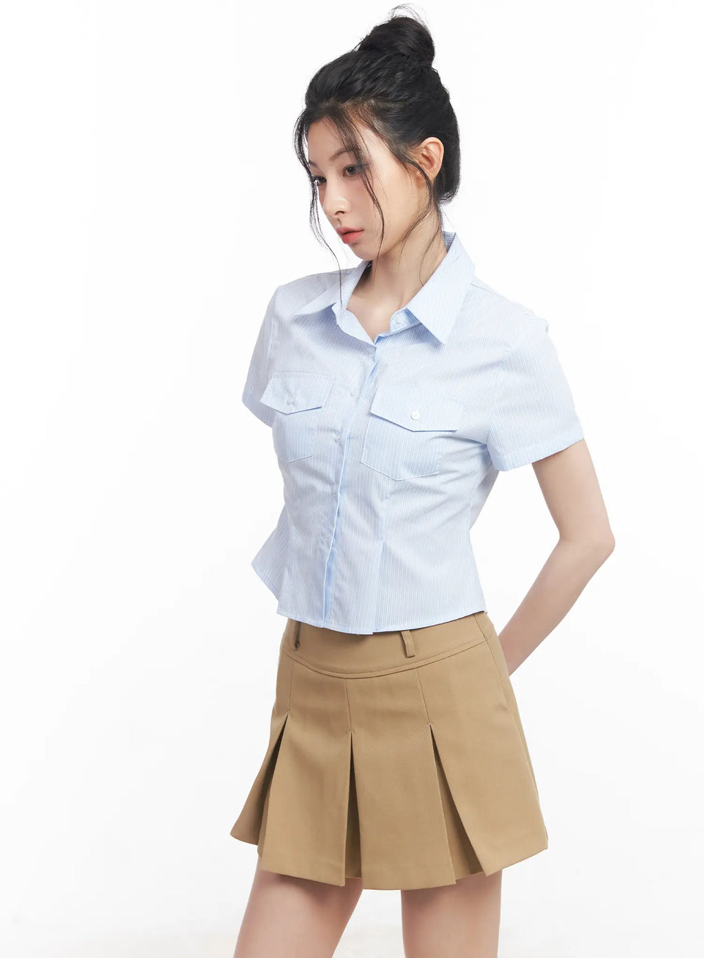 Slim-Fit Cropped Button-Up Shirt CU511