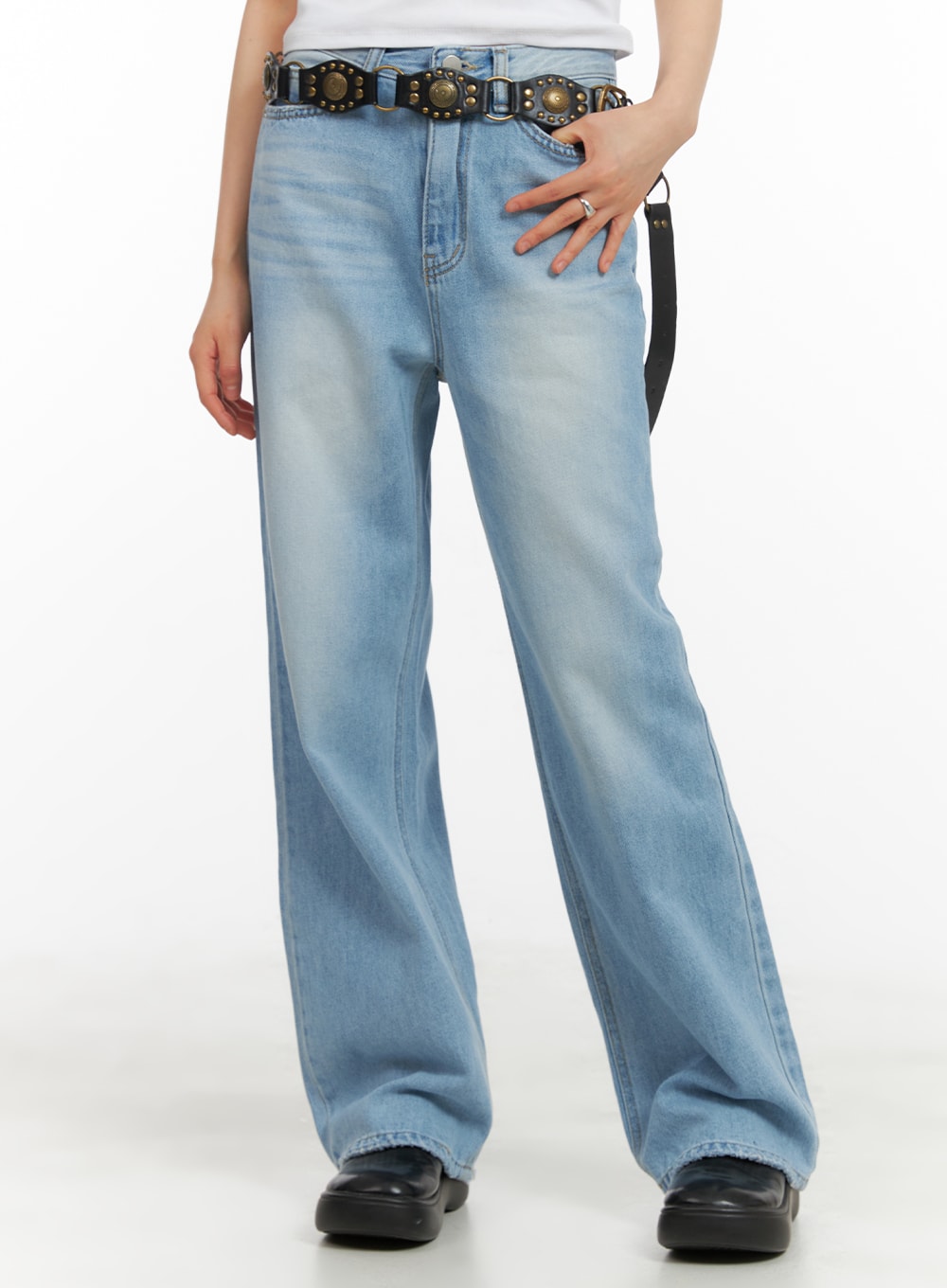 Cotton Washed Straight Jeans CA418