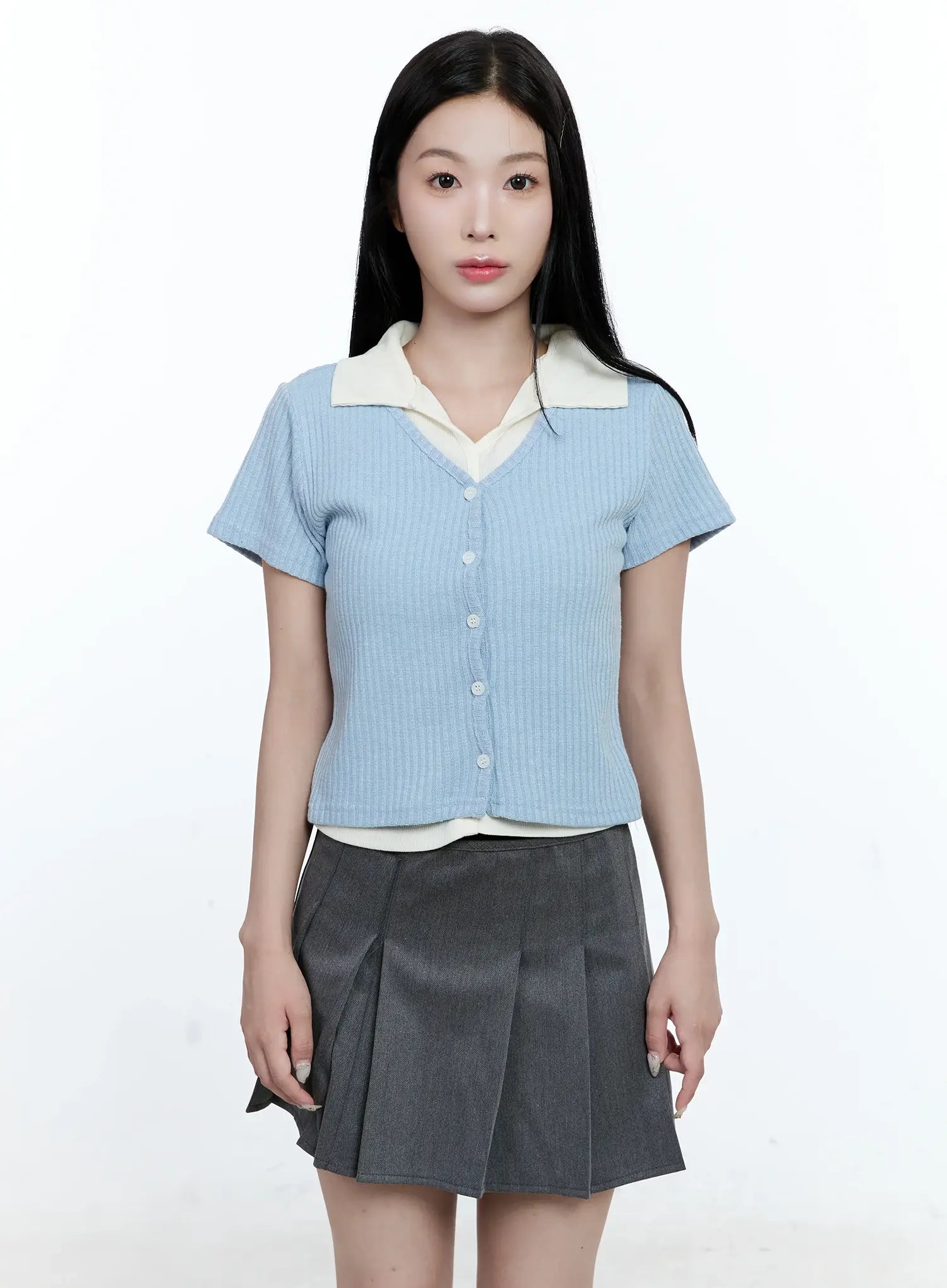 Layered-Collar Cardigan Tee CG511