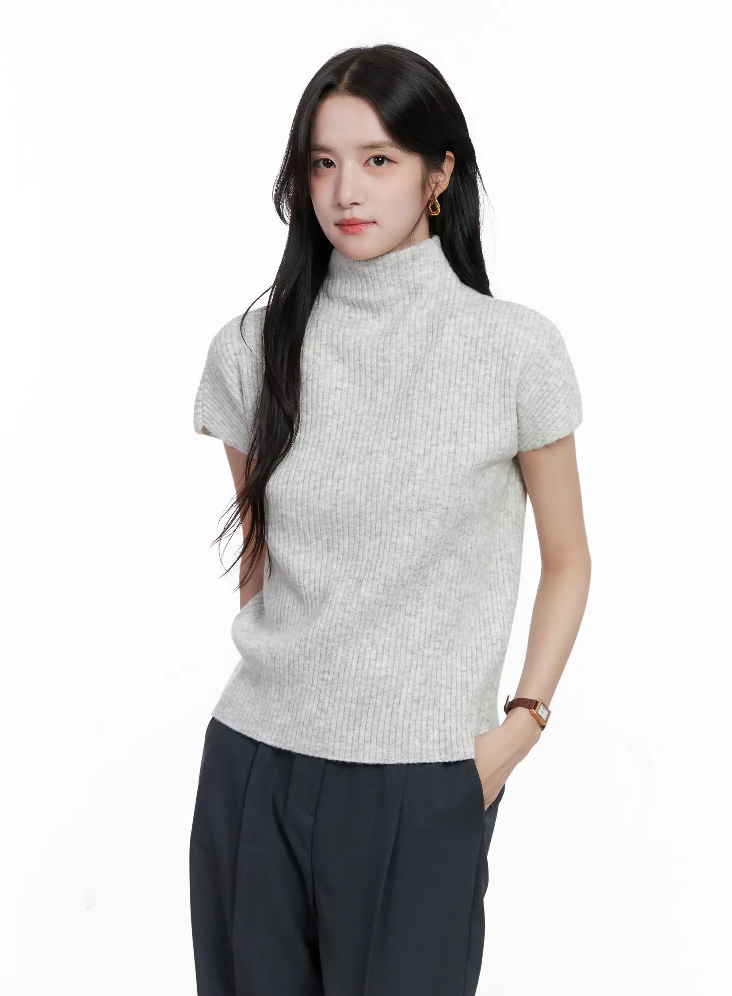 Ribbed Mock Neck Top CS523