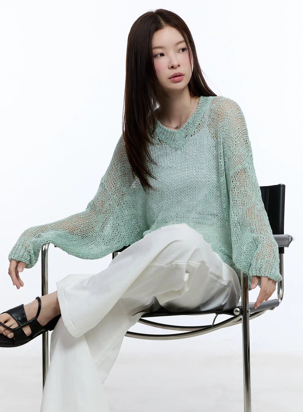 Sheer V-Neck Sweater CU513