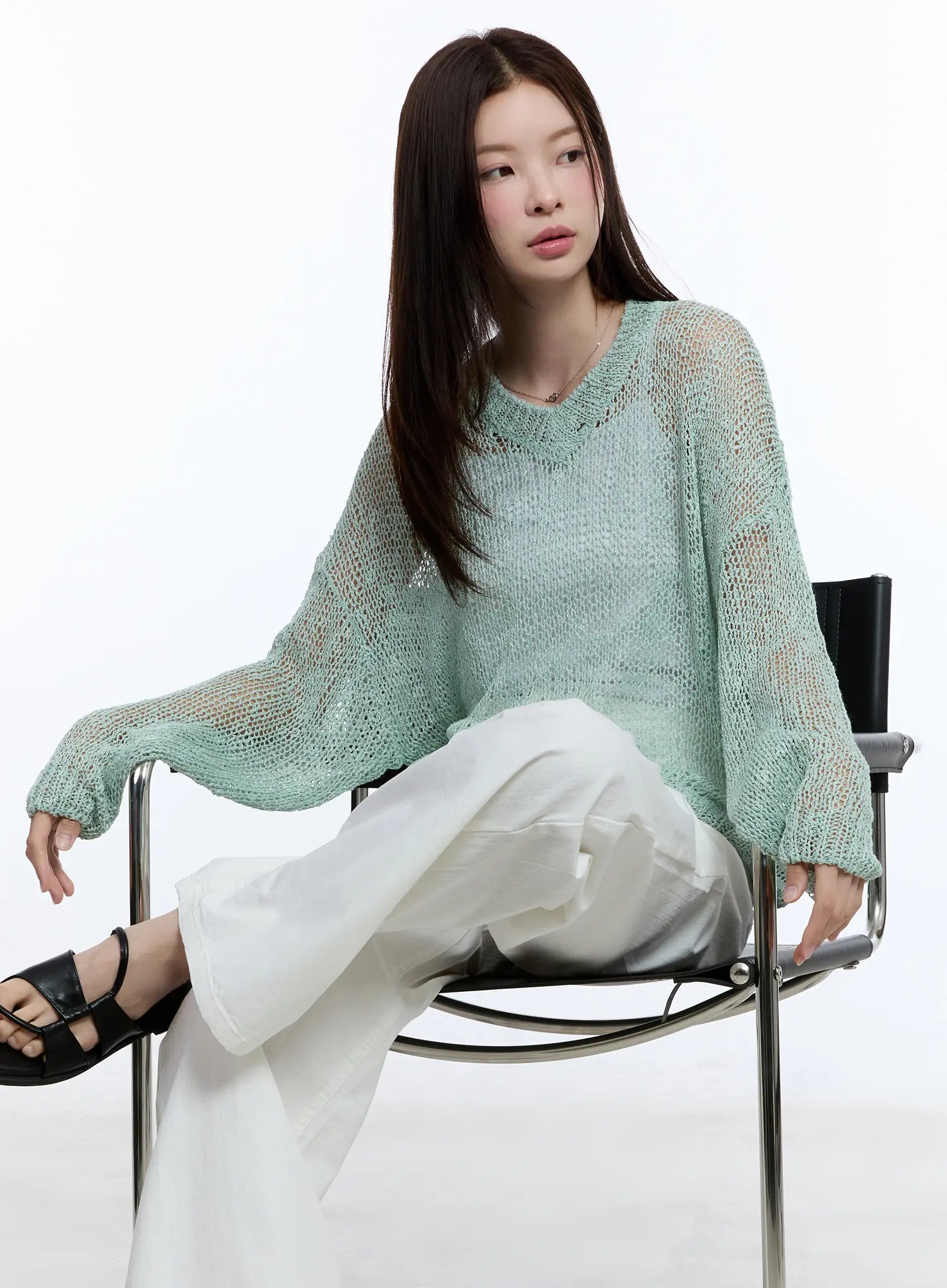 Sheer V-Neck Sweater CU513