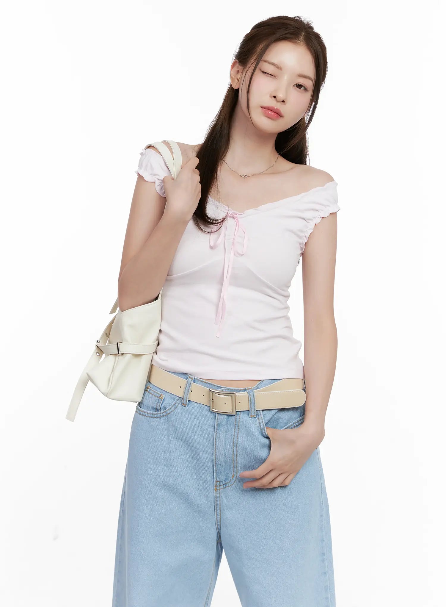 Shirred Ribbon 2-Way Sleeveless Top CL523