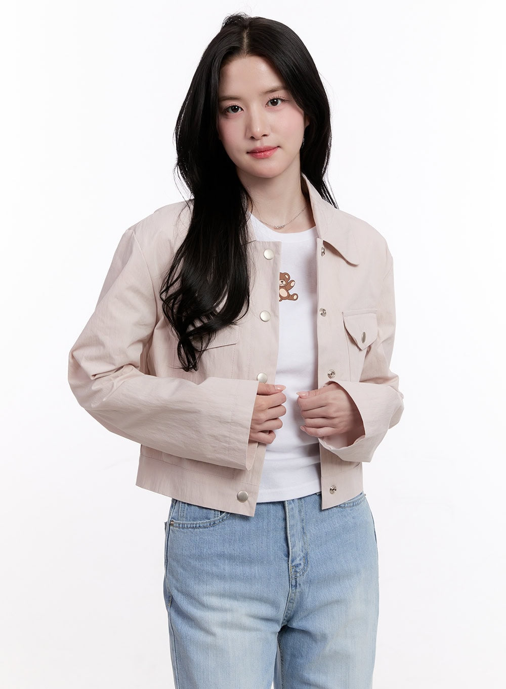 Cropped Buttoned Collared Jacket CM526