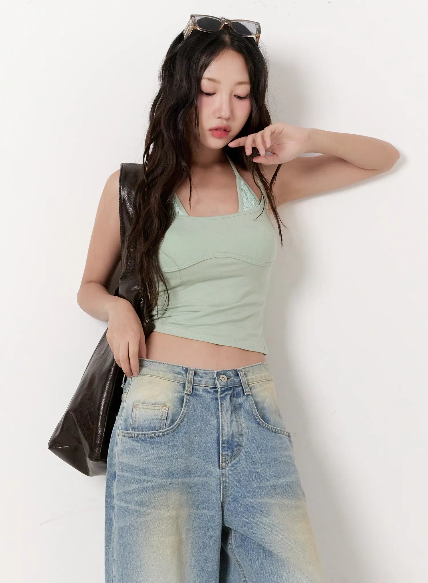 Double-Layered Lace Halter Top CL531