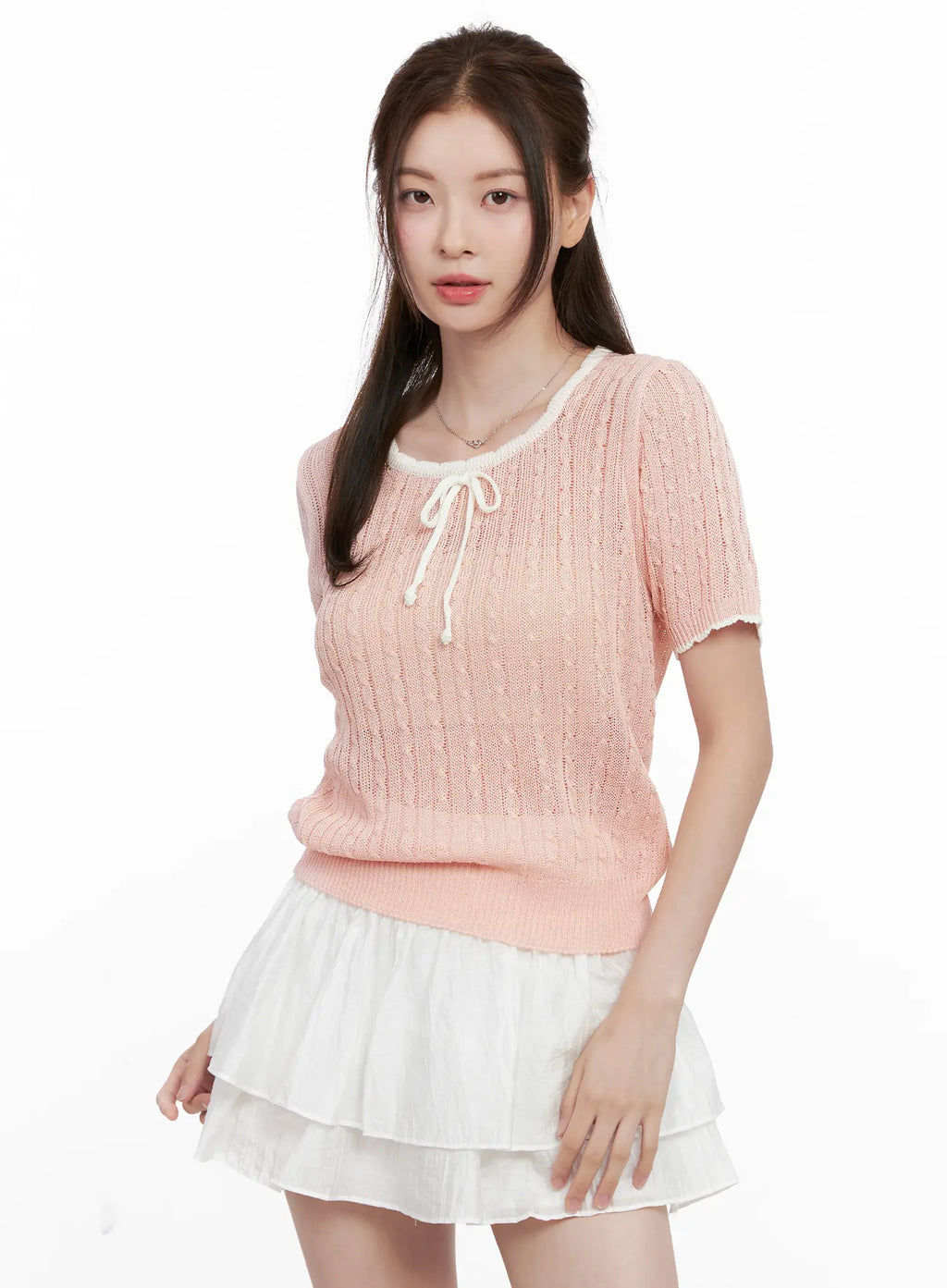 Contrast Trim Ribbon Knit Shirt CL523