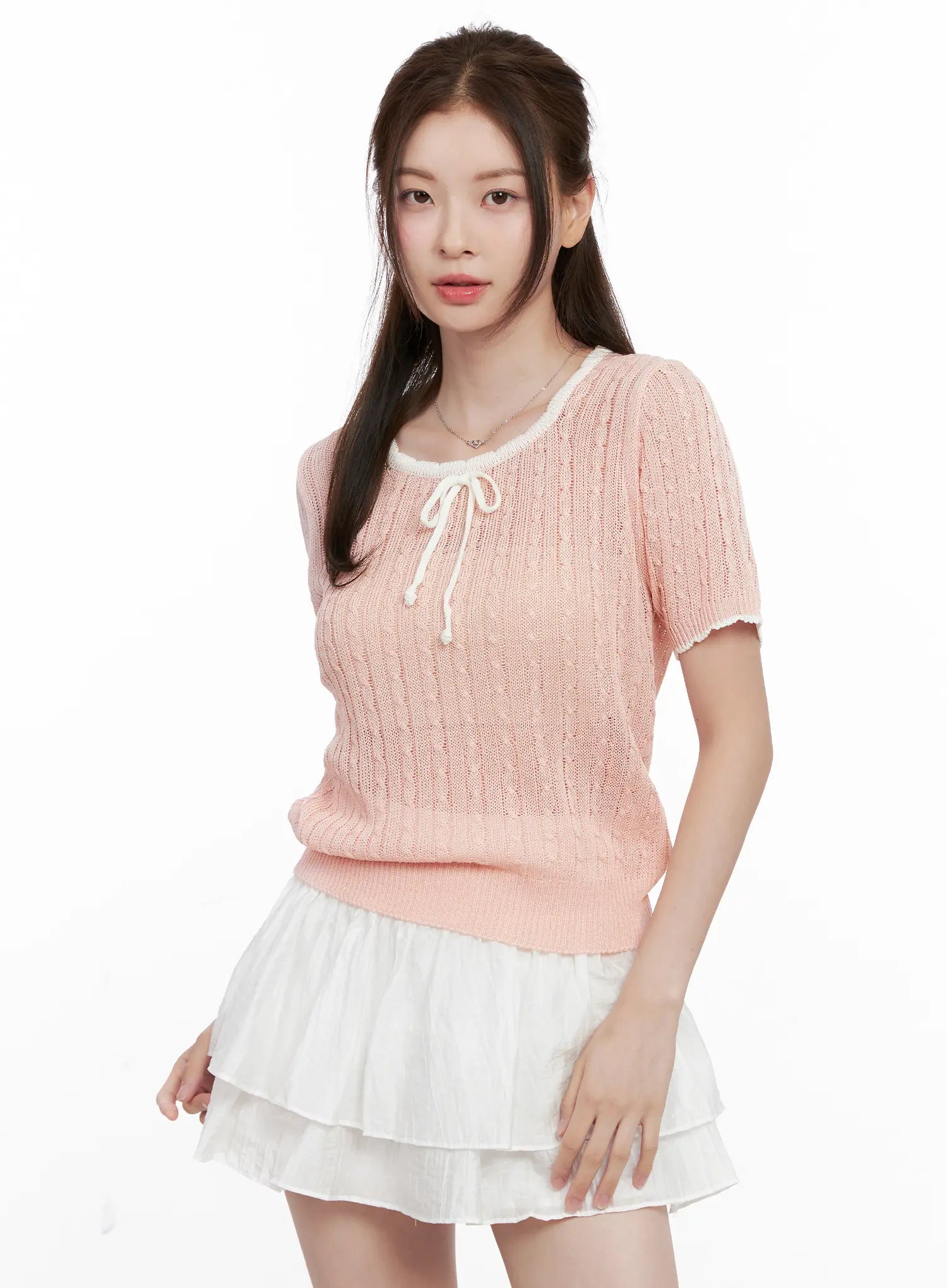 Contrast Trim Ribbon Knit Shirt CL523
