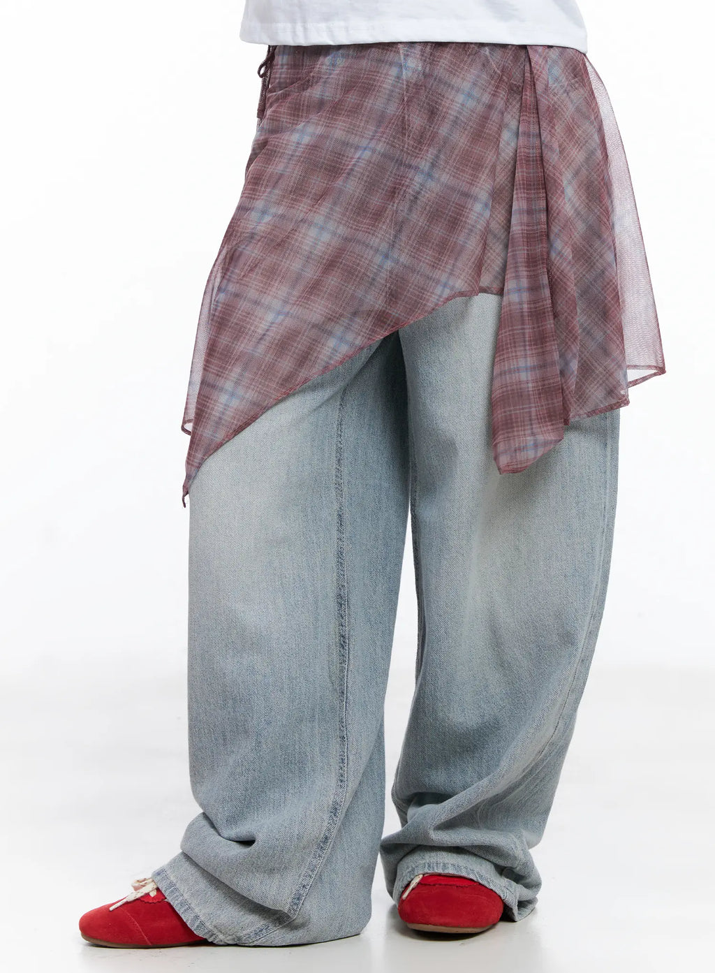 Plaid Mesh Layered Wrap Midi Skirt CL511