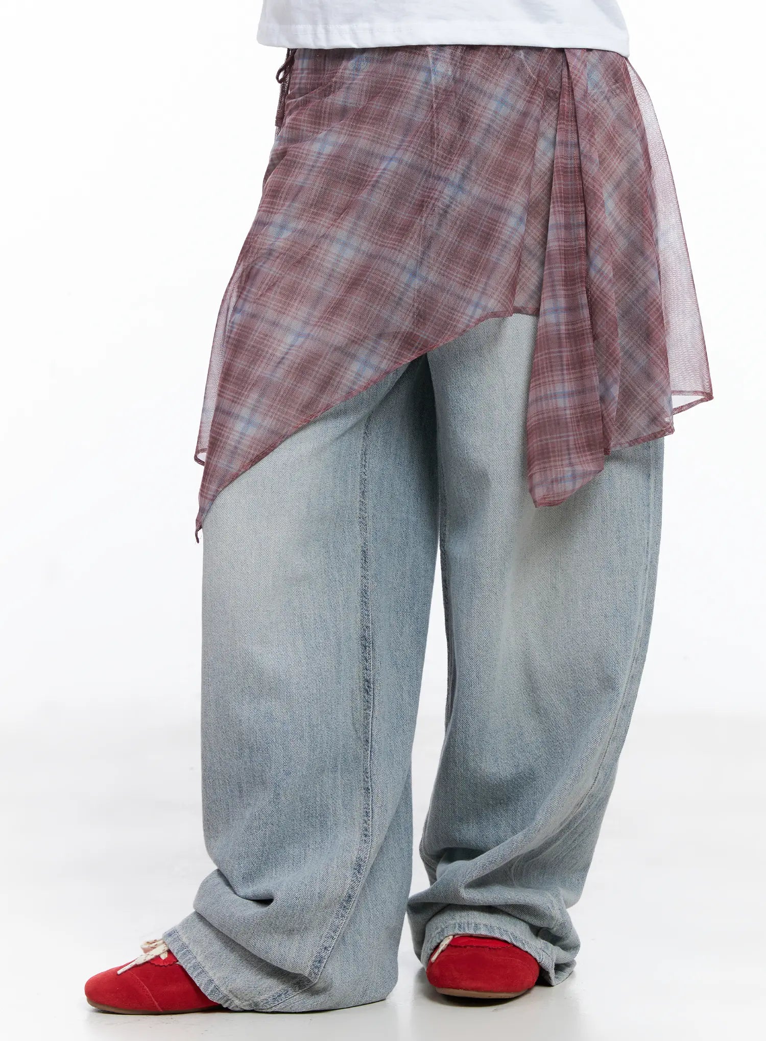 Plaid Mesh Layered Wrap Midi Skirt CL511