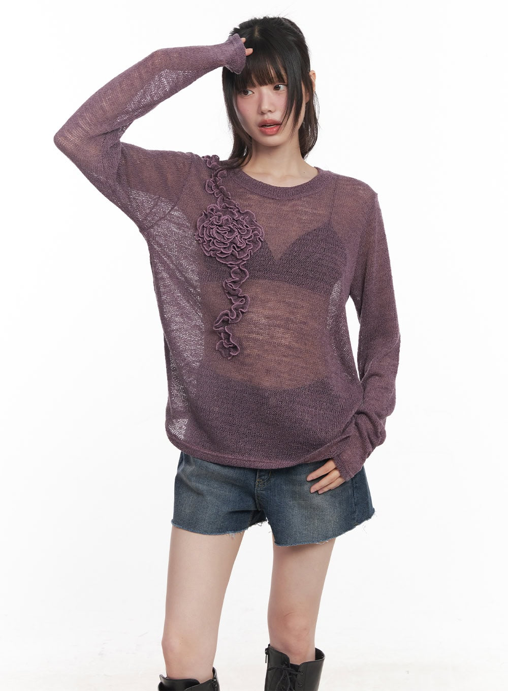 Sheer Loose-Fit Flower Sweater CY520