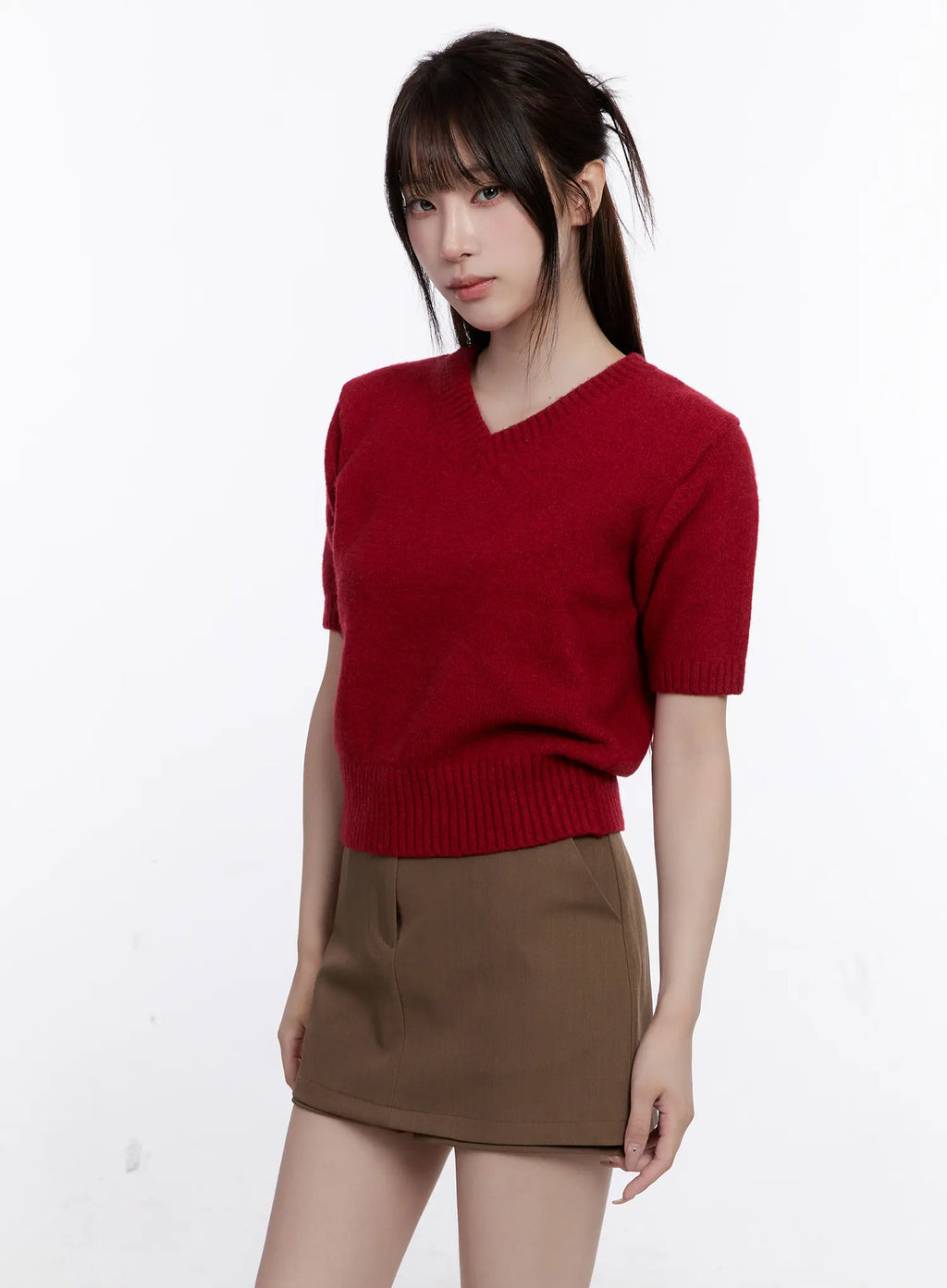 V-Neck Short Sleeve Knit Top CS530