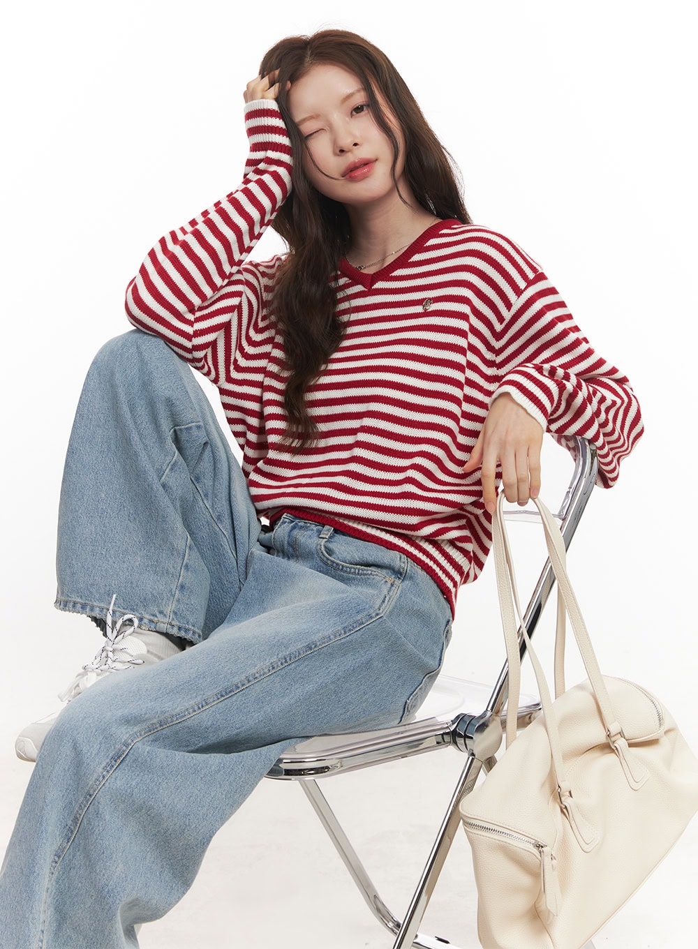 Sweet Apple Stripe V-Neck Sweater CA501