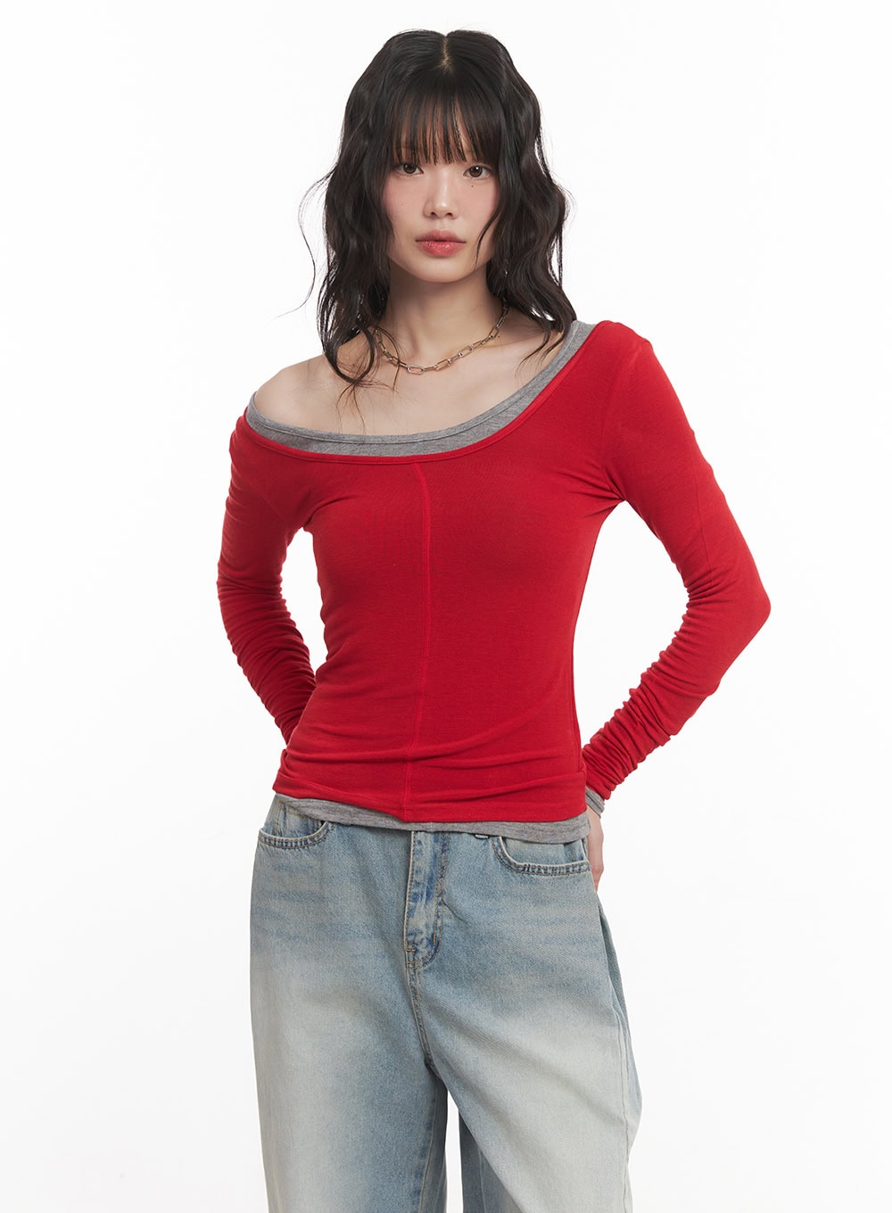 Wool-Blend One-Shoulder Long Sleeve Top CM520
