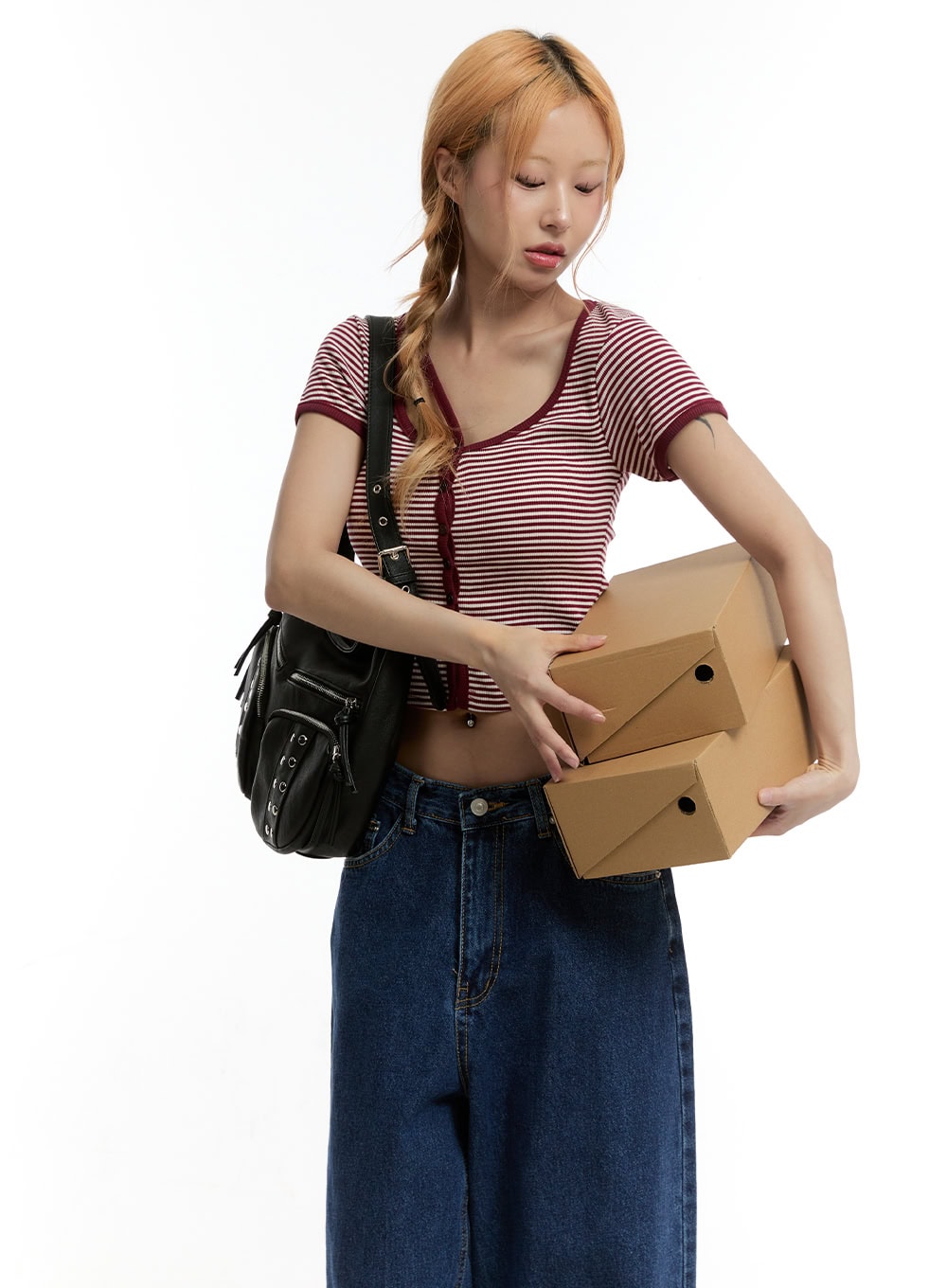 Stripe Buttoned Crop Top CY501