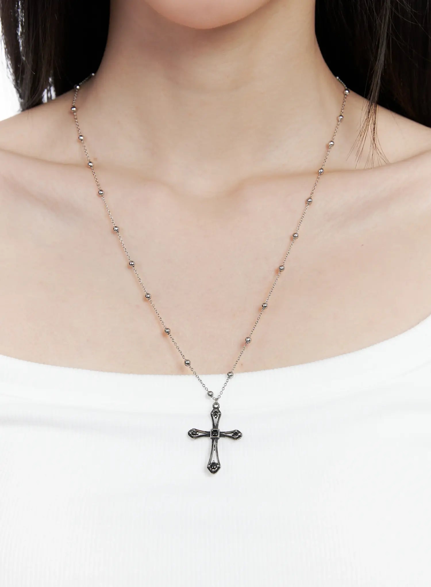 Black Cross Bead Necklace CO503