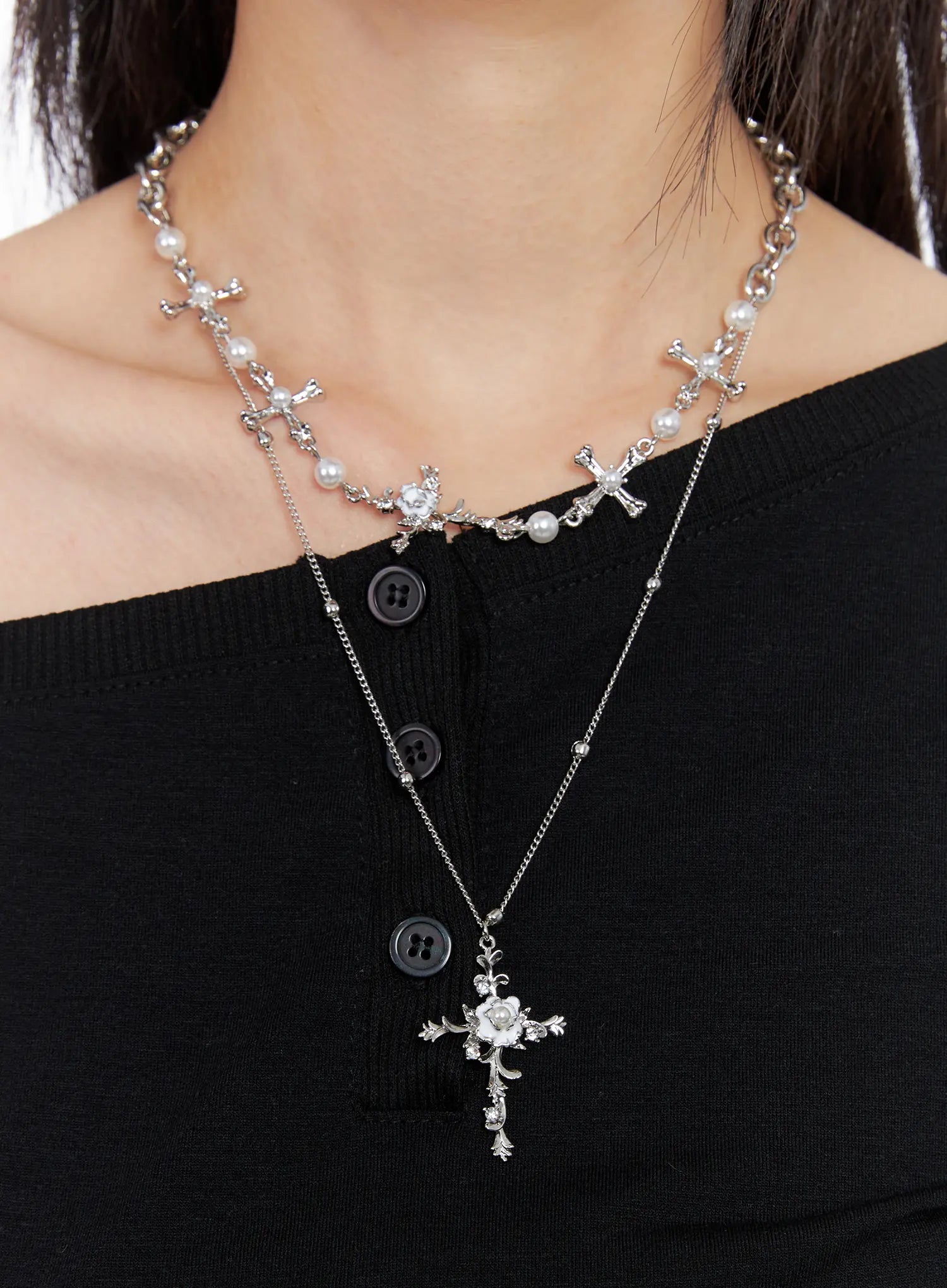 White Bloom Cross Necklace CC1809