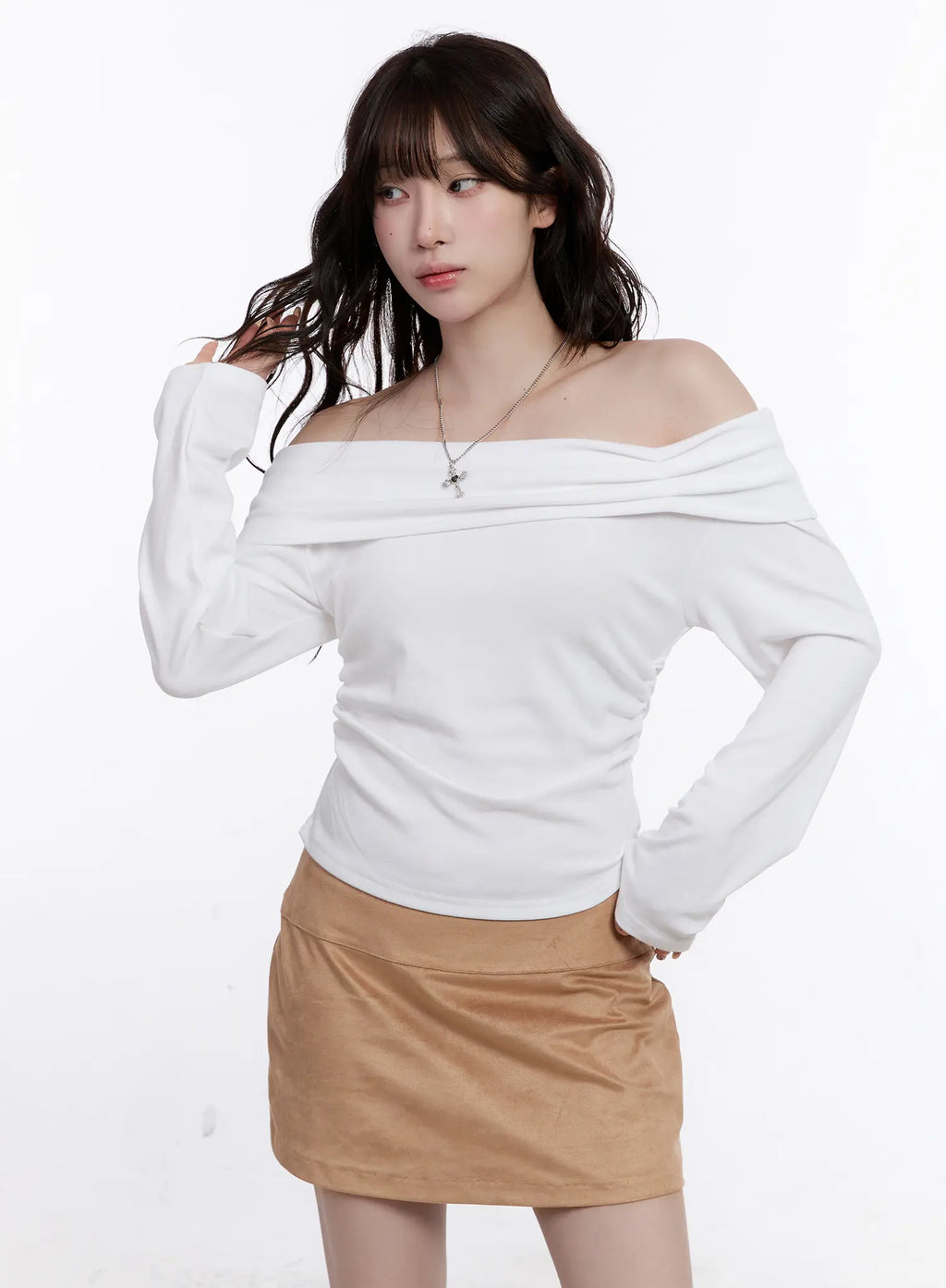 Shirred Off-Shoulder Long Sleeve Top CO501