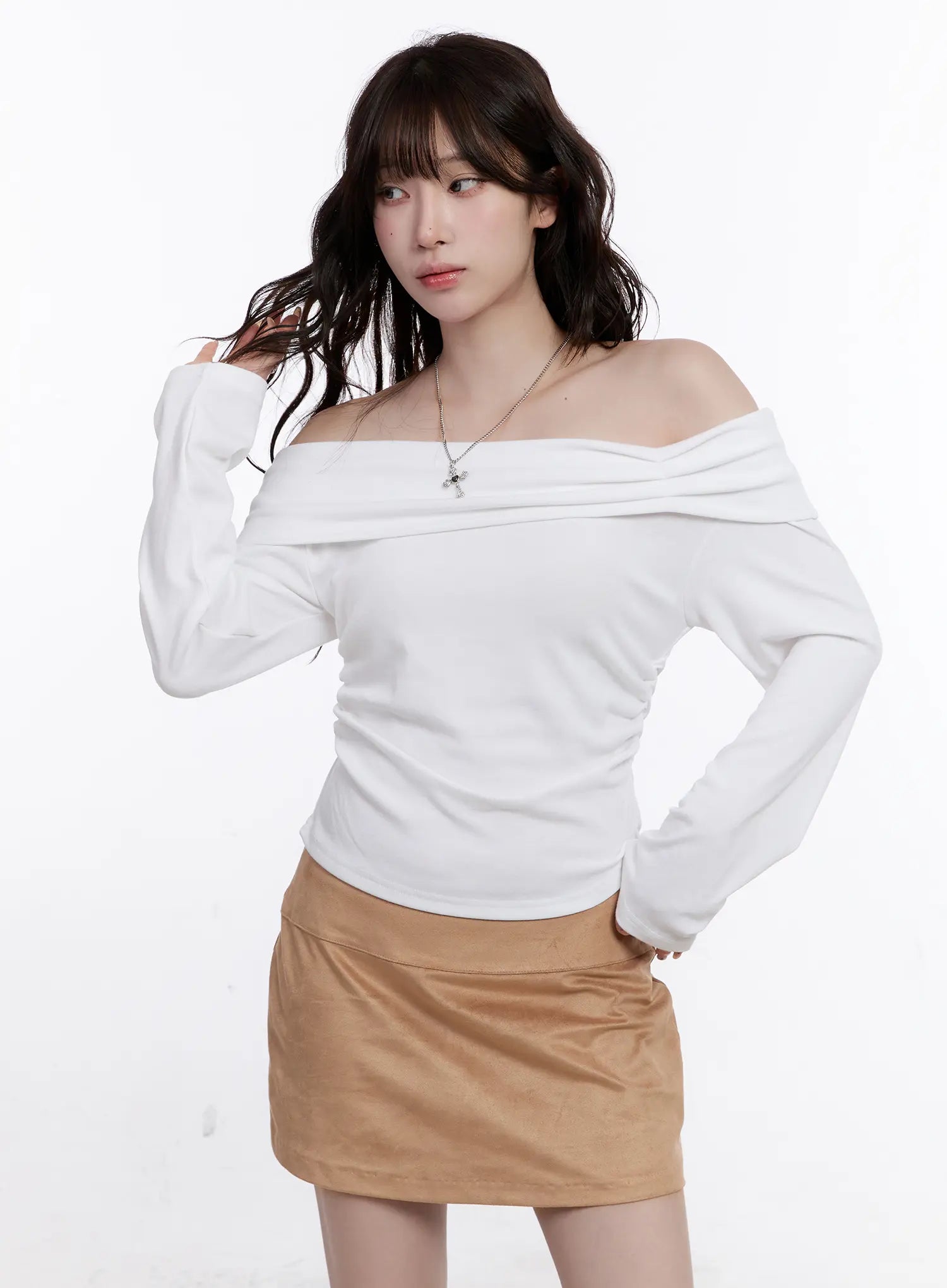 Shirred Off-Shoulder Long Sleeve Top CO501