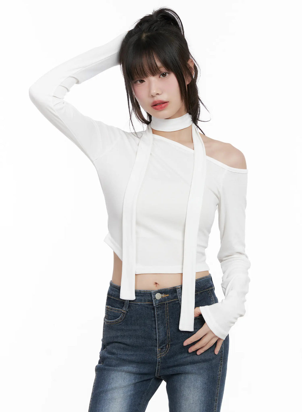 Off Shoulder Scarf Long Sleeve Top CG519
