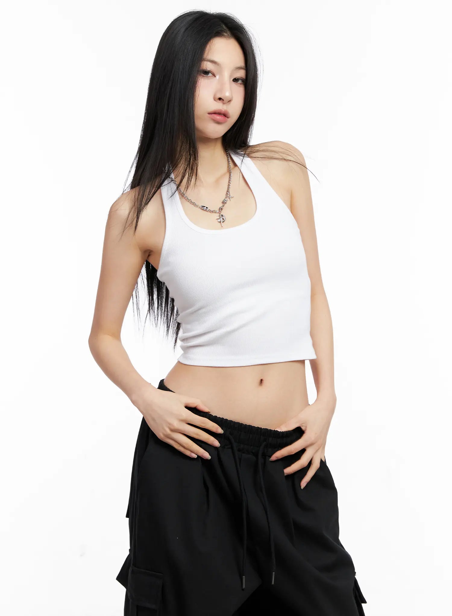 Ribbed Halter Crop Tank Top CC1109