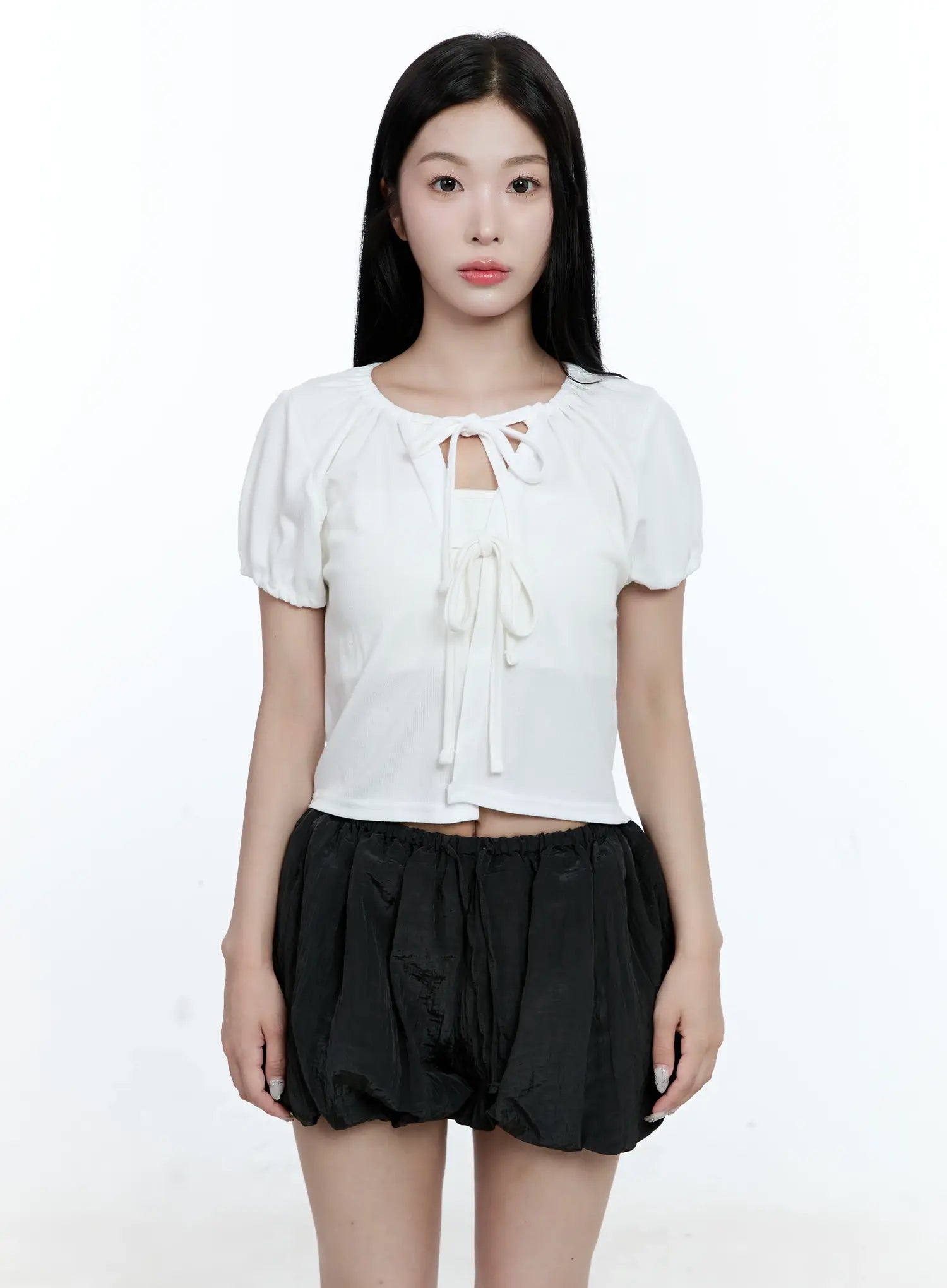 Ribbon Puff-Sleeve Cardigan CG511