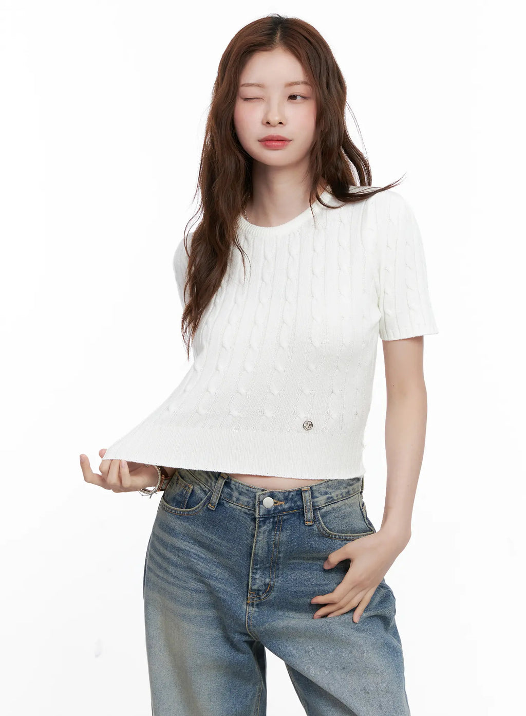 Cable Knit Short Sleeve Sweater CG521