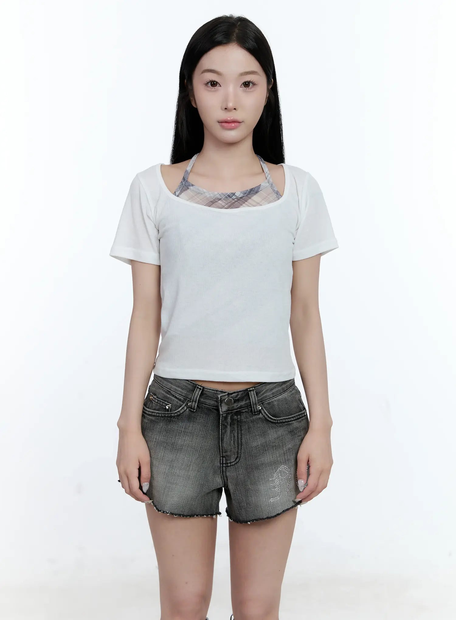 Layered Plaid Halter Top CG501