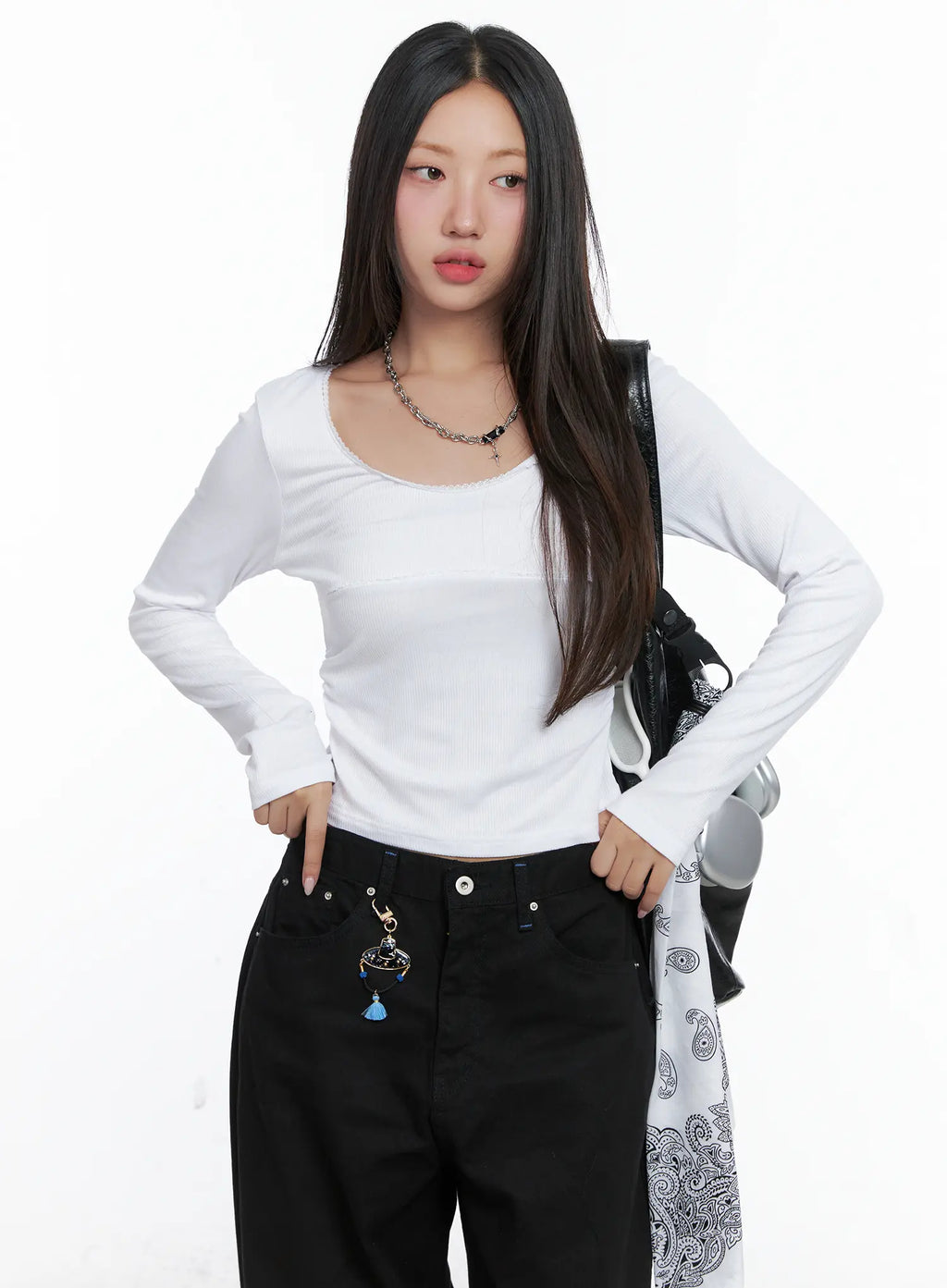 Lace Trim Long Sleeve Top CS502