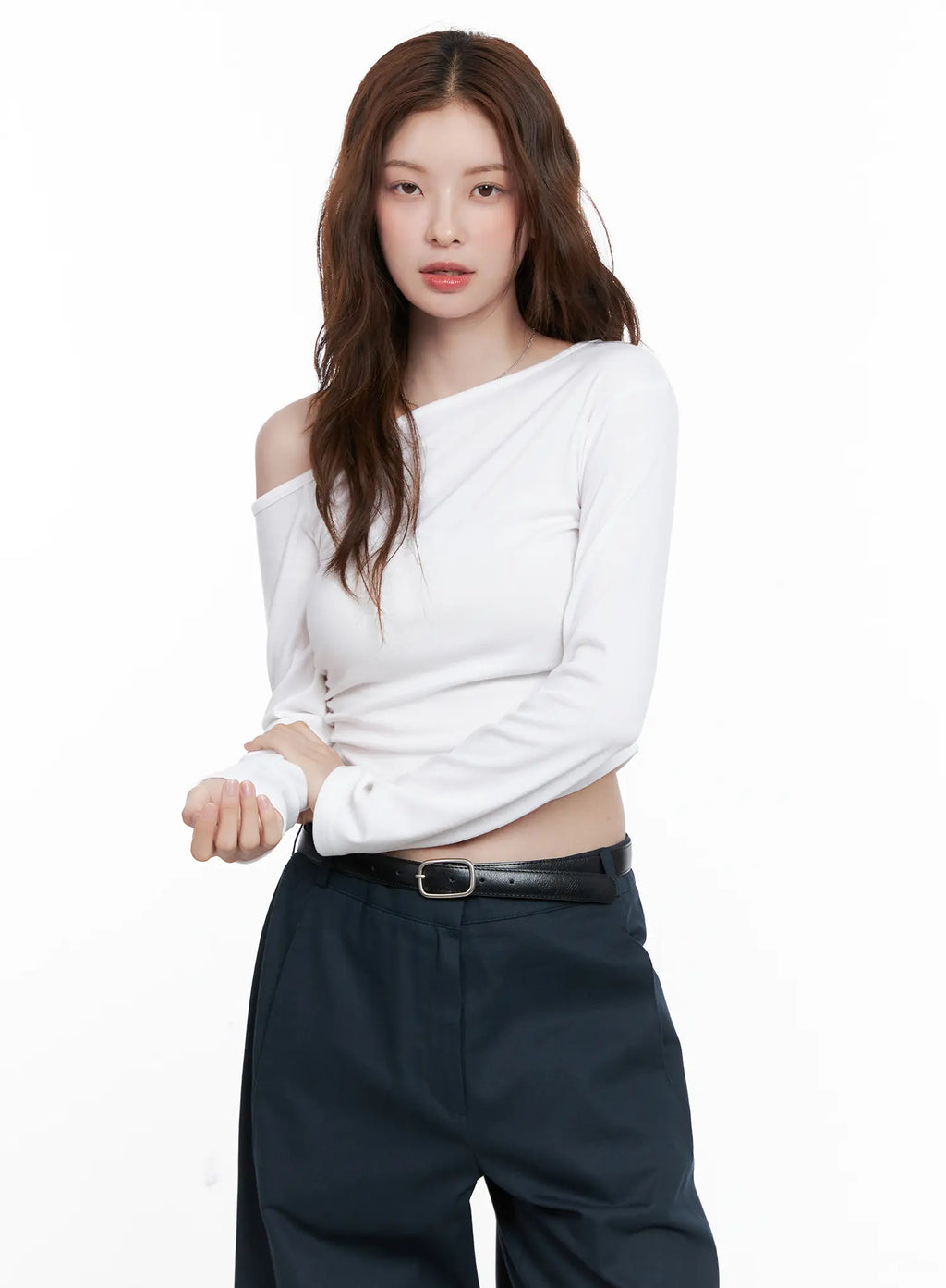 Asymmetric Off-Shoulder Ruched Top CG521