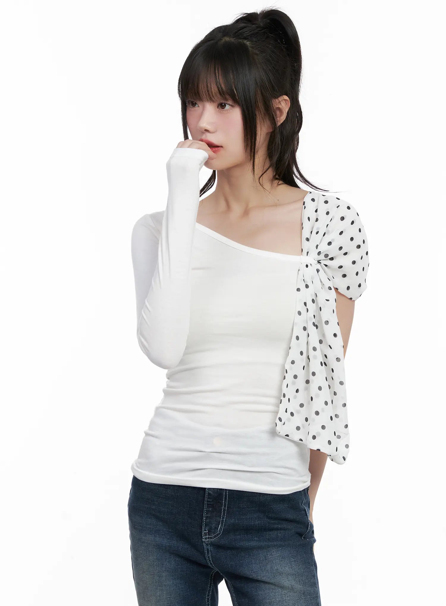 One Shoulder Polka Dot Print Top CG519