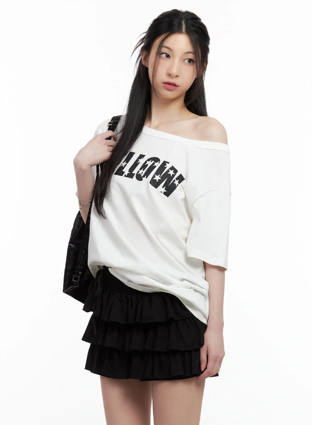 Graphic Off-Shoulder Oversized Tee CL501