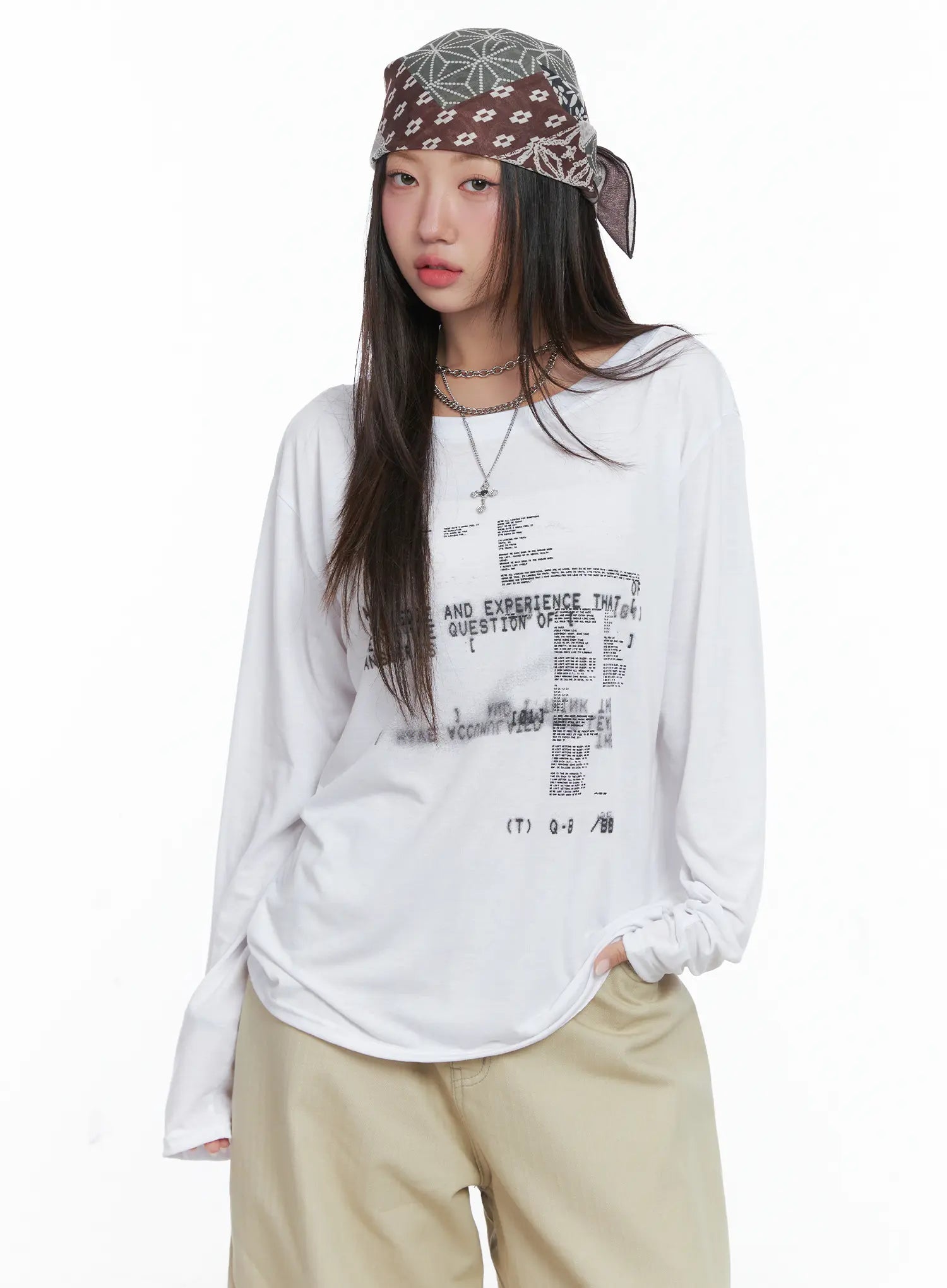 Cyber Graphic White Long Sleeve Tee CS503