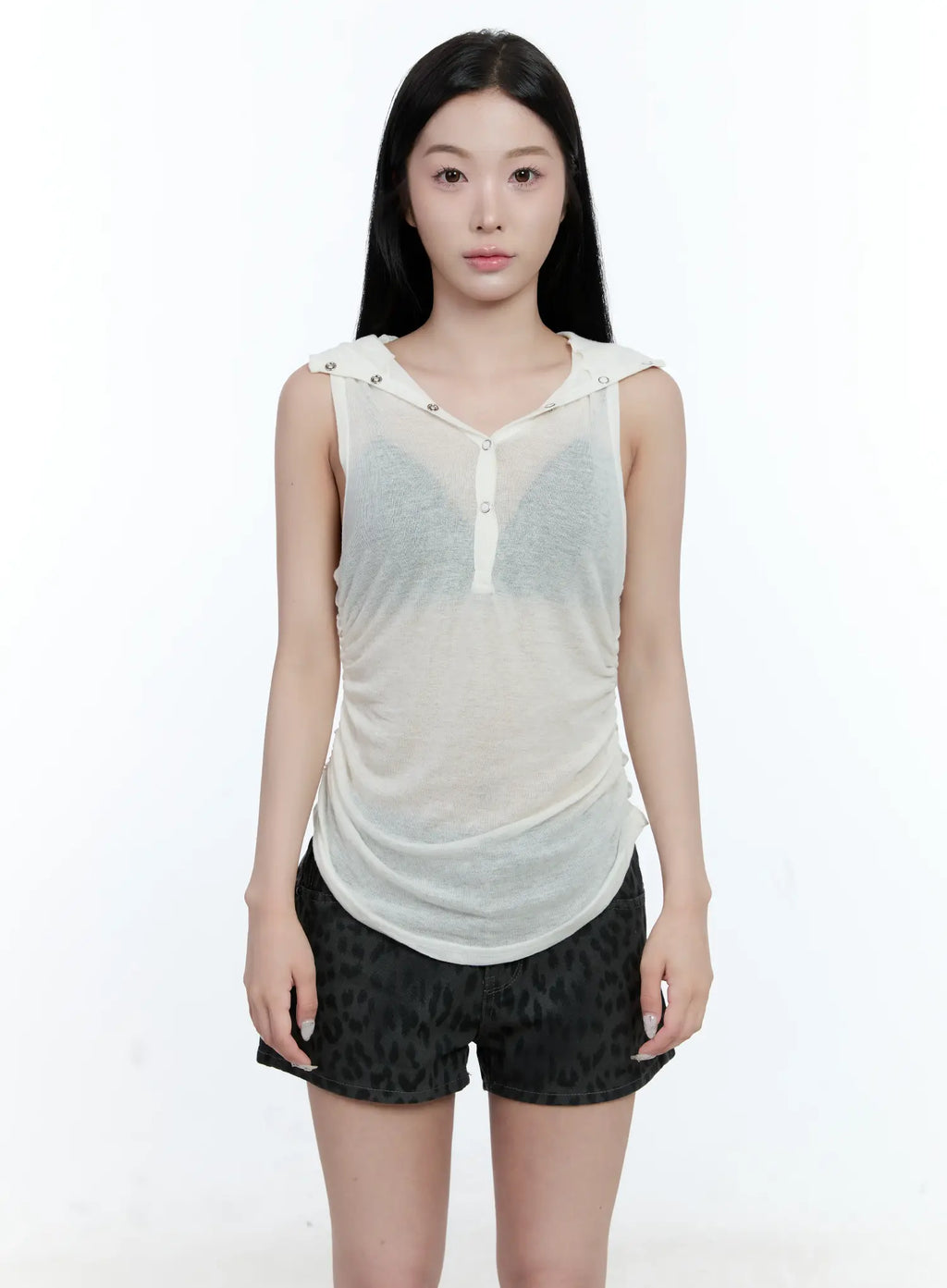 Sheer Hooded Sleeveless Top CG501