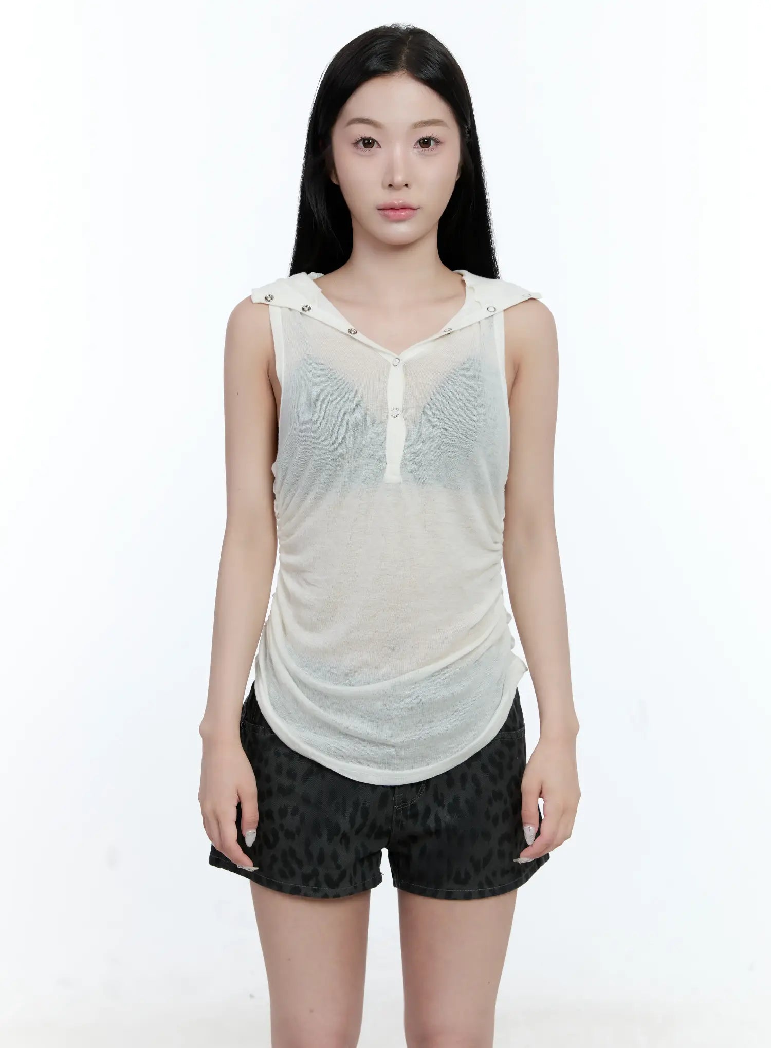 Sheer Hooded Sleeveless Top CG501