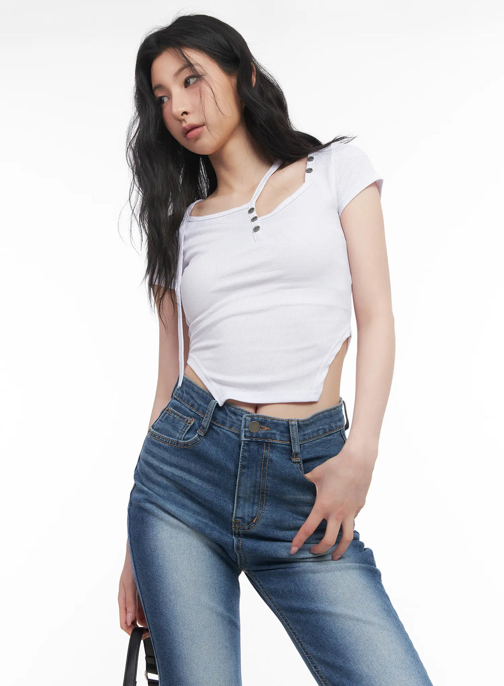 Asymmetric Cut-Out Slim-Fit Top CU511