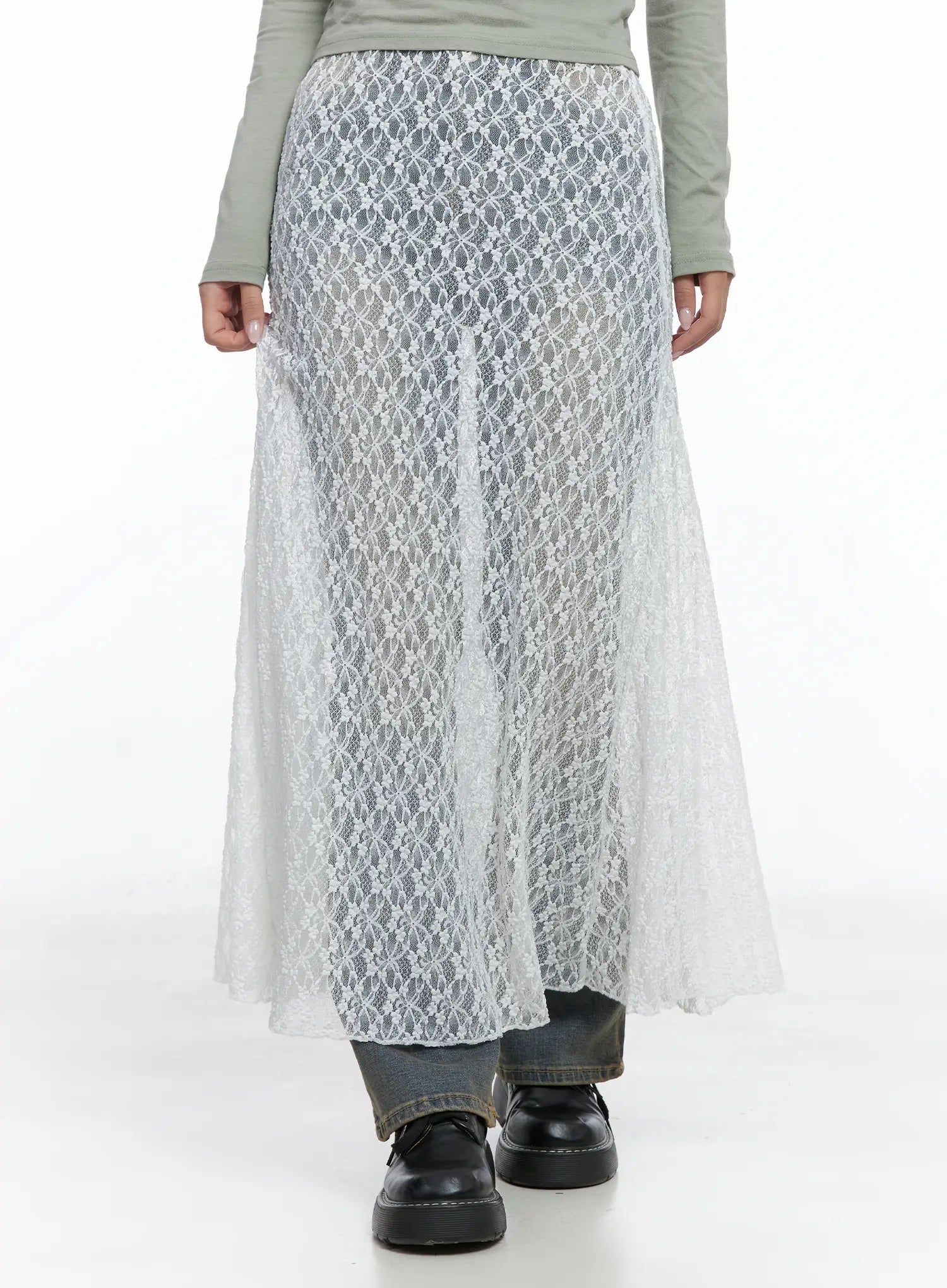 Lace Overlay Maxi Skirt CS502